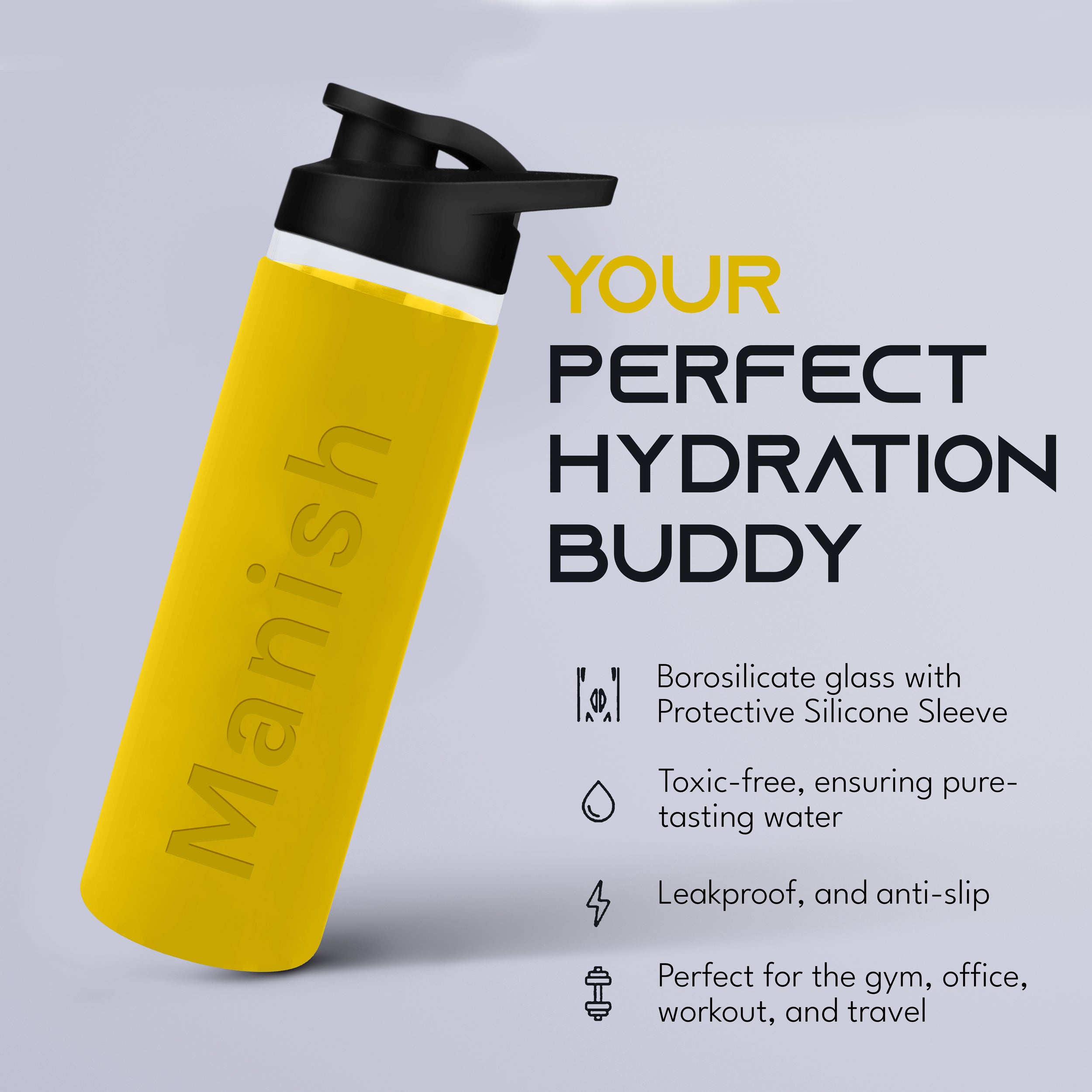 Personalized Pure Wrap Borosilicate Sipper Bottle - Yellow