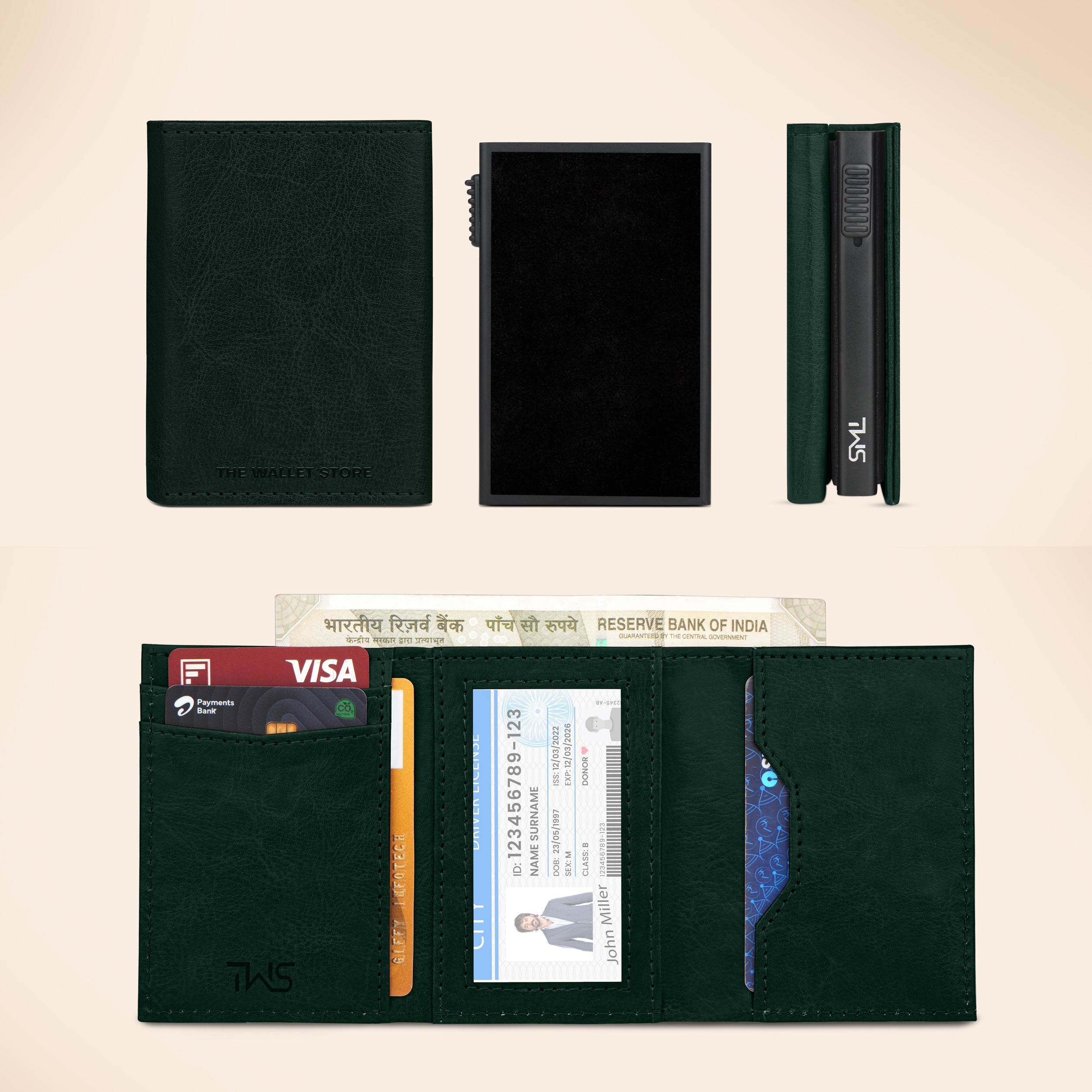 Cipher RFID-Protected Wallet With Detachable Cardholder - Green