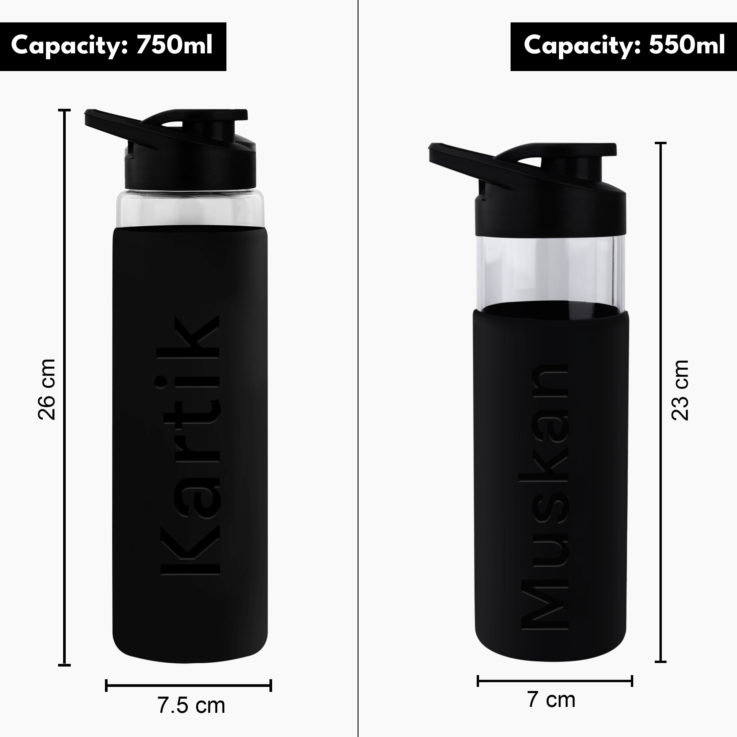 Personalized Pure Wrap Borosilicate Sipper Bottle - Black