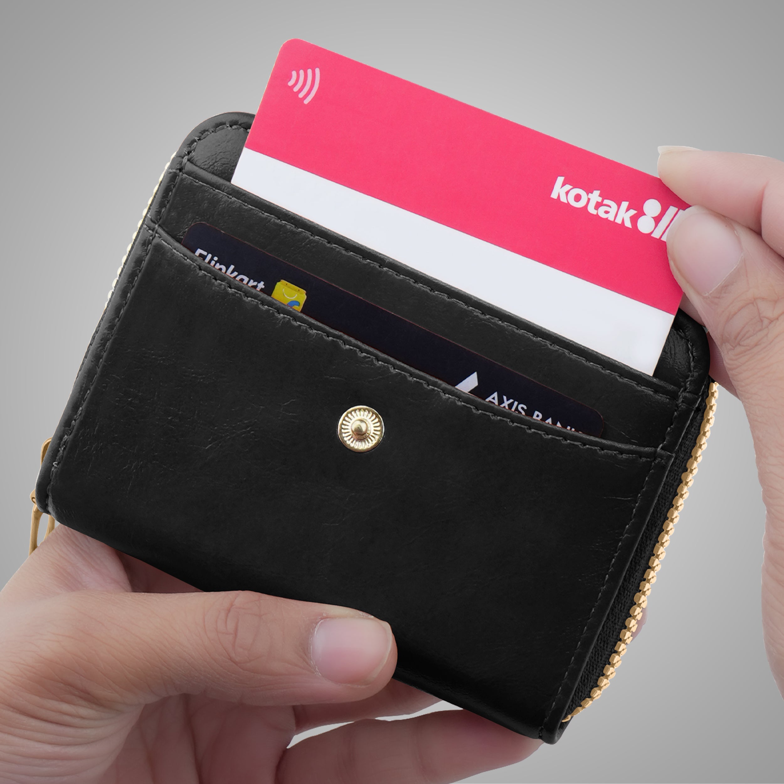 Rogue Fold Vegan Leather Zipper Wallet - Black