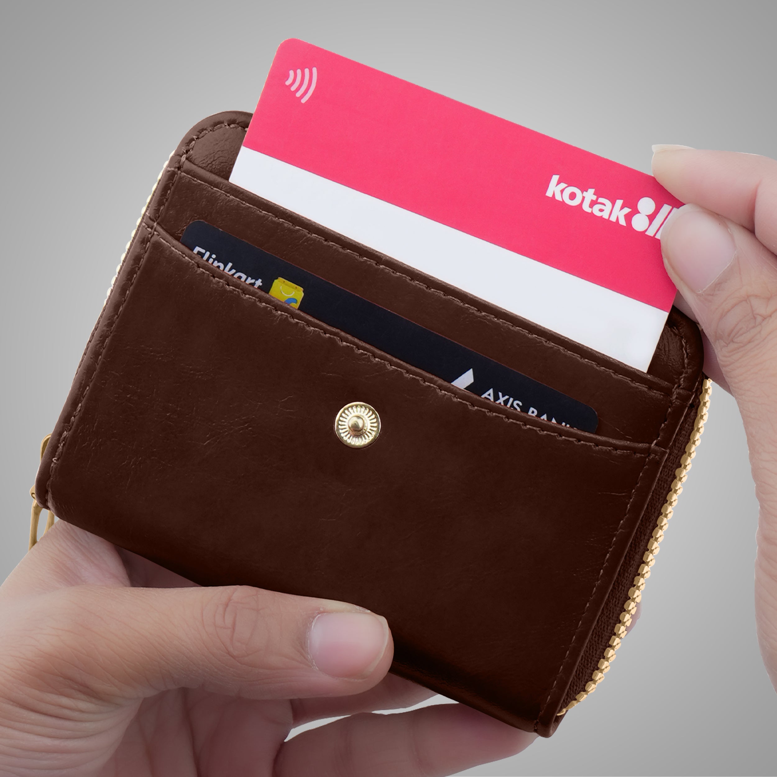 Rogue Fold Vegan Leather Zipper Wallet - Brown