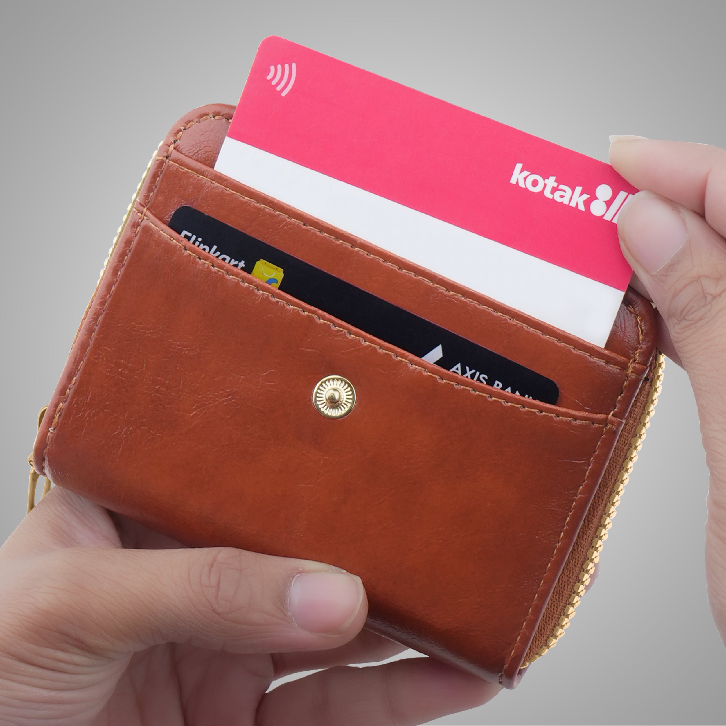 Rogue Fold Vegan Leather Zipper Wallet - Tan