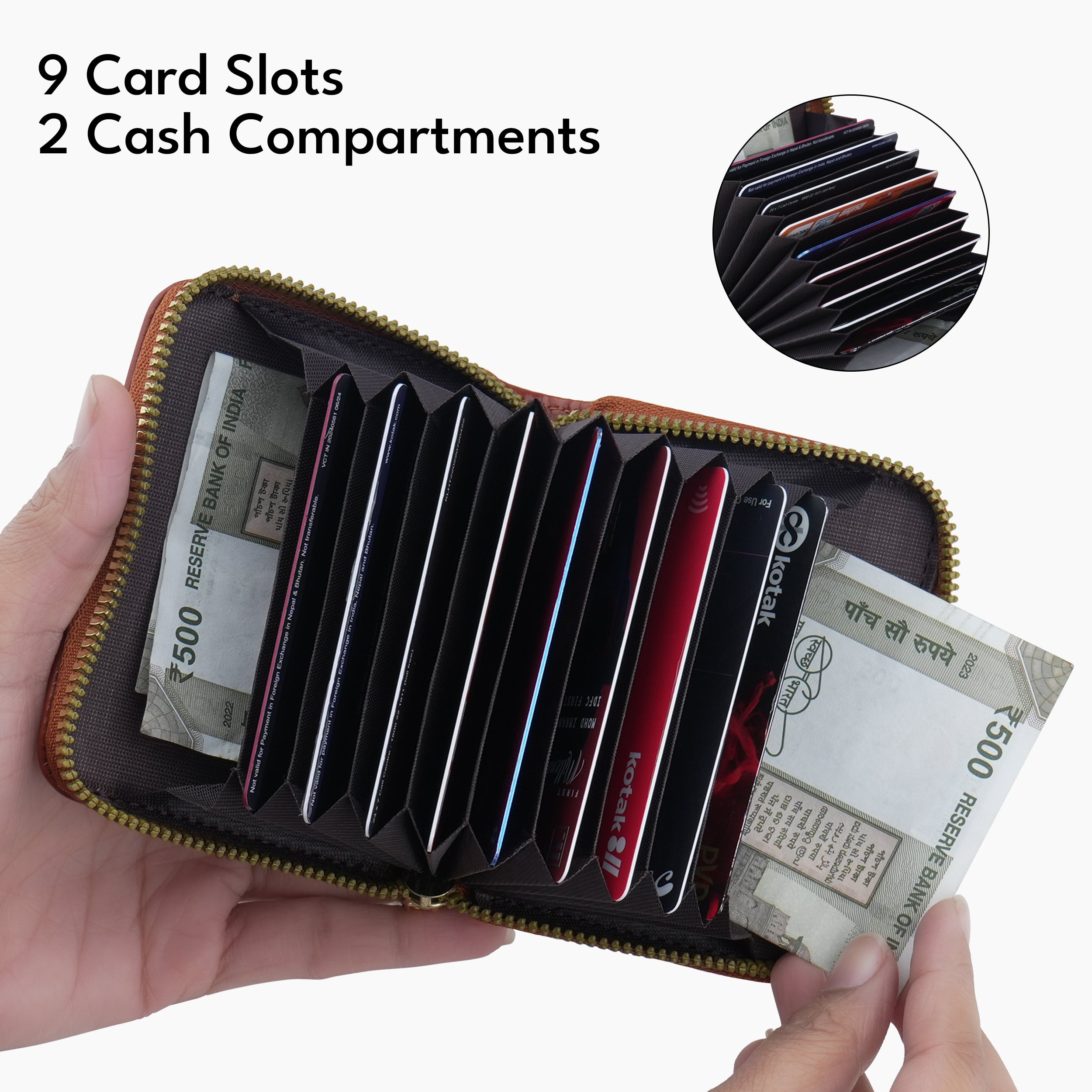 Rogue Fold Vegan Leather Zipper Wallet - Tan