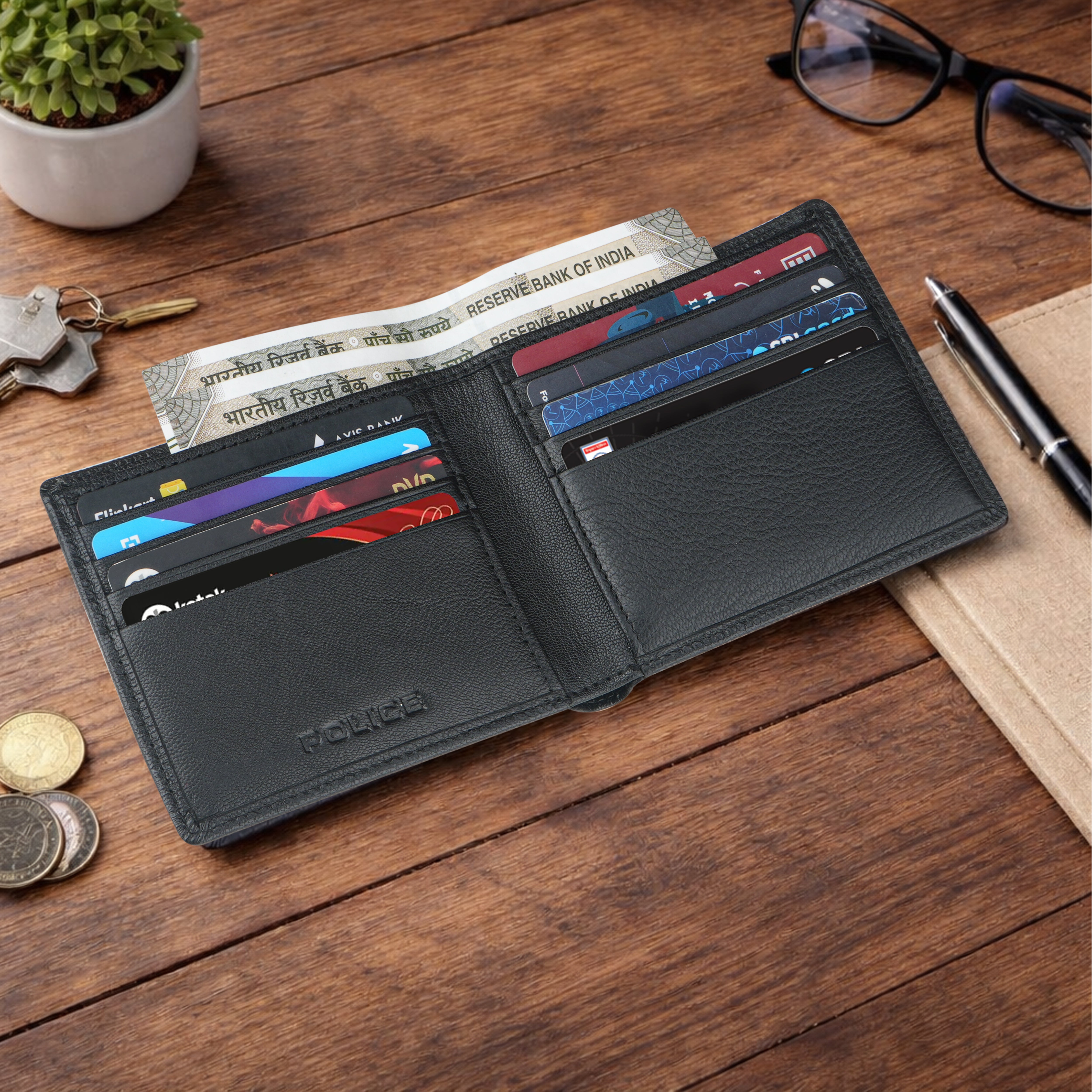Police BerryBlack Slim Bi-Fold Leather Wallet