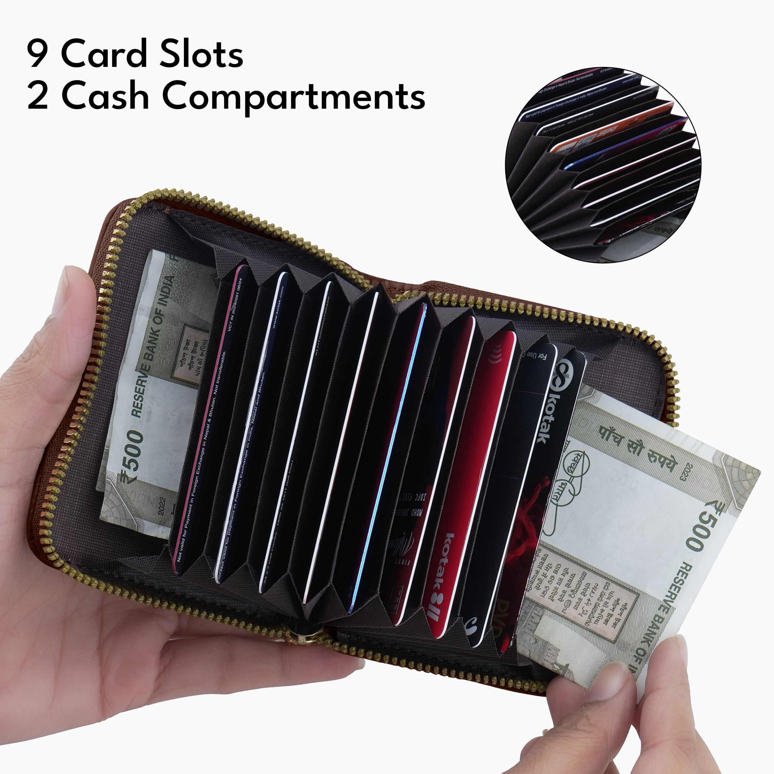 Rogue Fold Vegan Leather Zipper Wallet - Brown