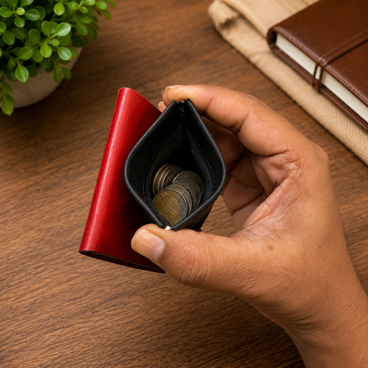 ClickKiss Minimalist Genuine Leather Wallet - Red