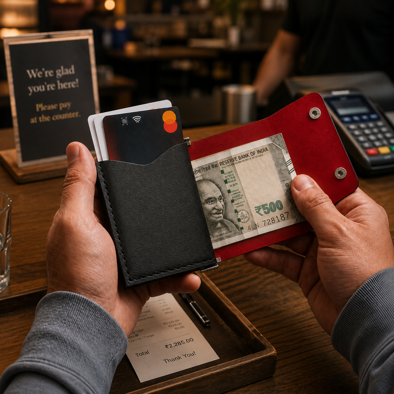 ClickKiss Minimalist Genuine Leather Wallet - Red