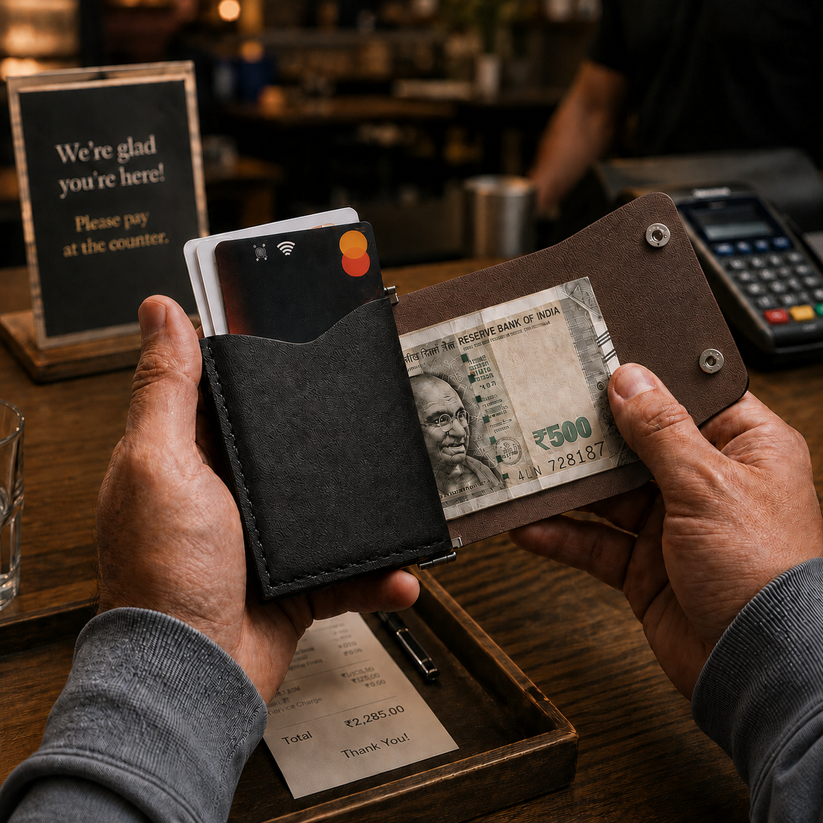 ClickKiss Minimalist Genuine Leather Wallet - Brown