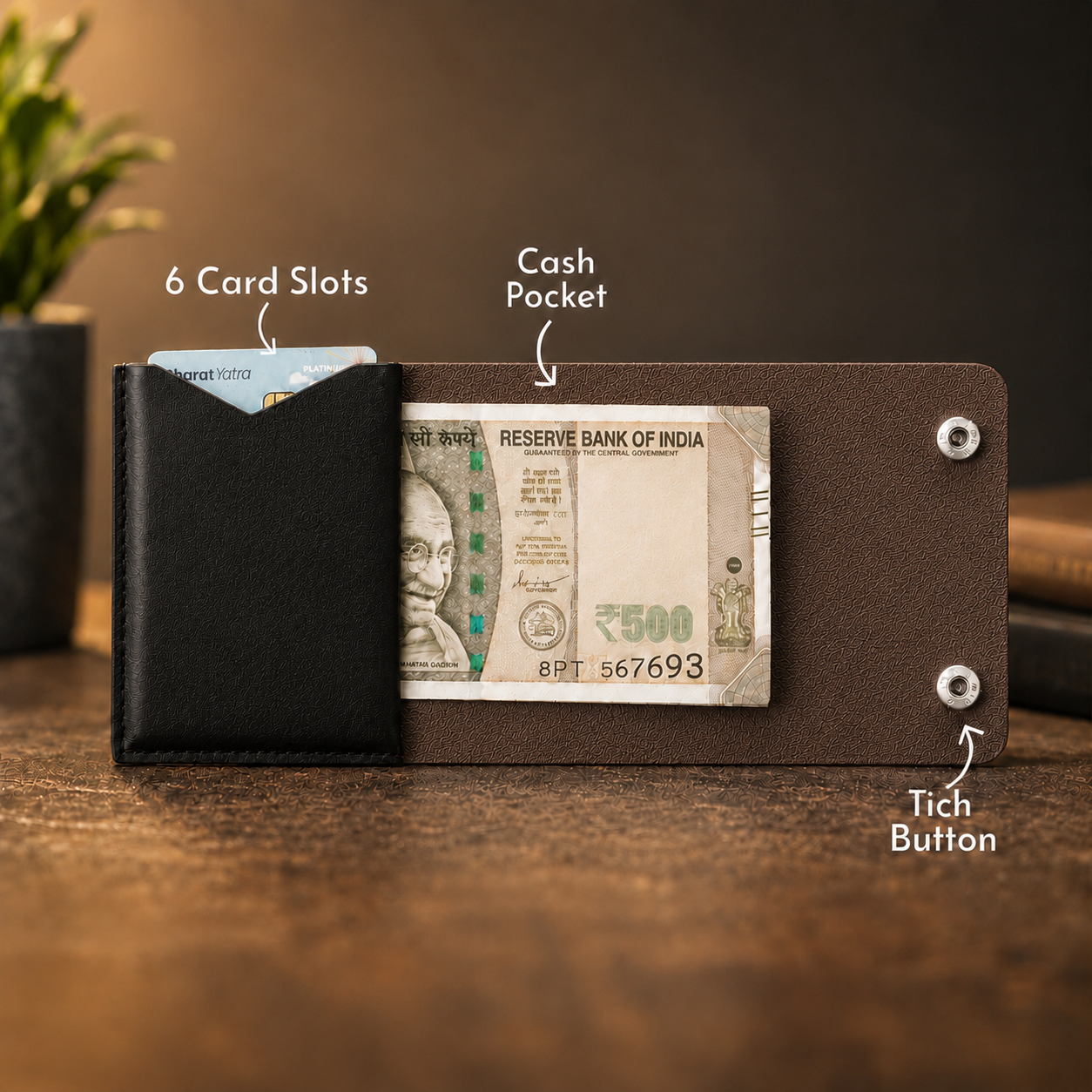 ClickKiss Minimalist Genuine Leather Wallet - Brown