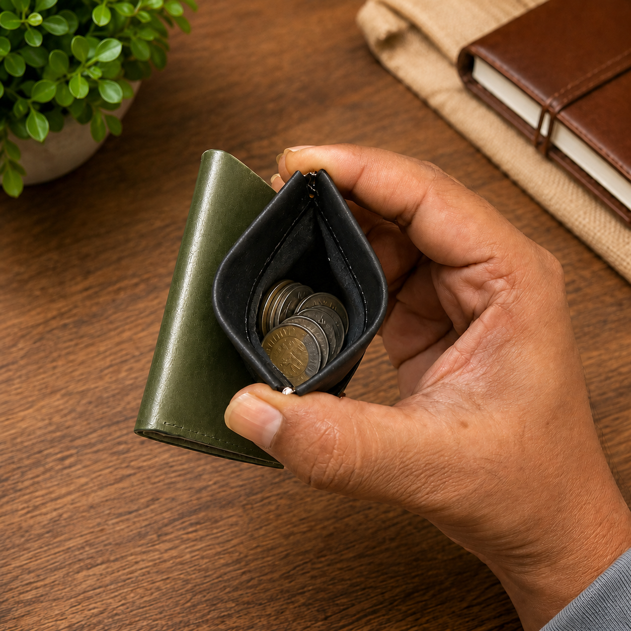 ClickKiss Minimalist Genuine Leather Wallet - Green
