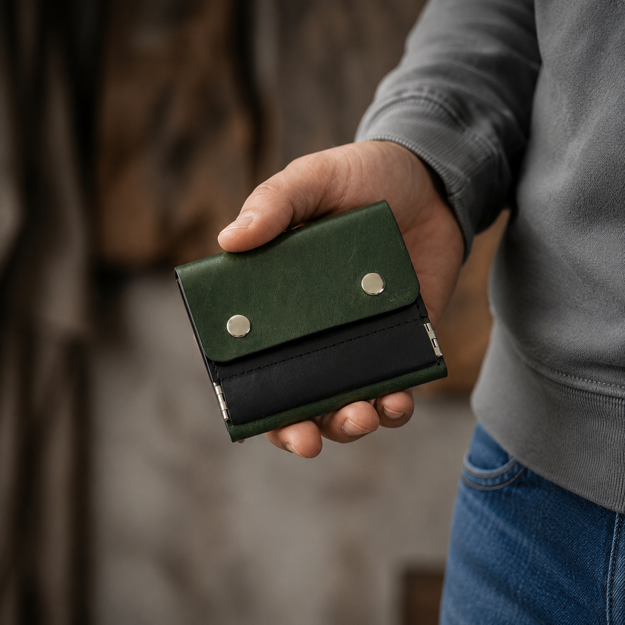 ClickKiss Minimalist Genuine Leather Wallet - Green