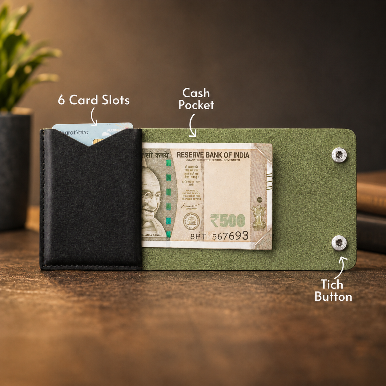 ClickKiss Minimalist Genuine Leather Wallet - Green