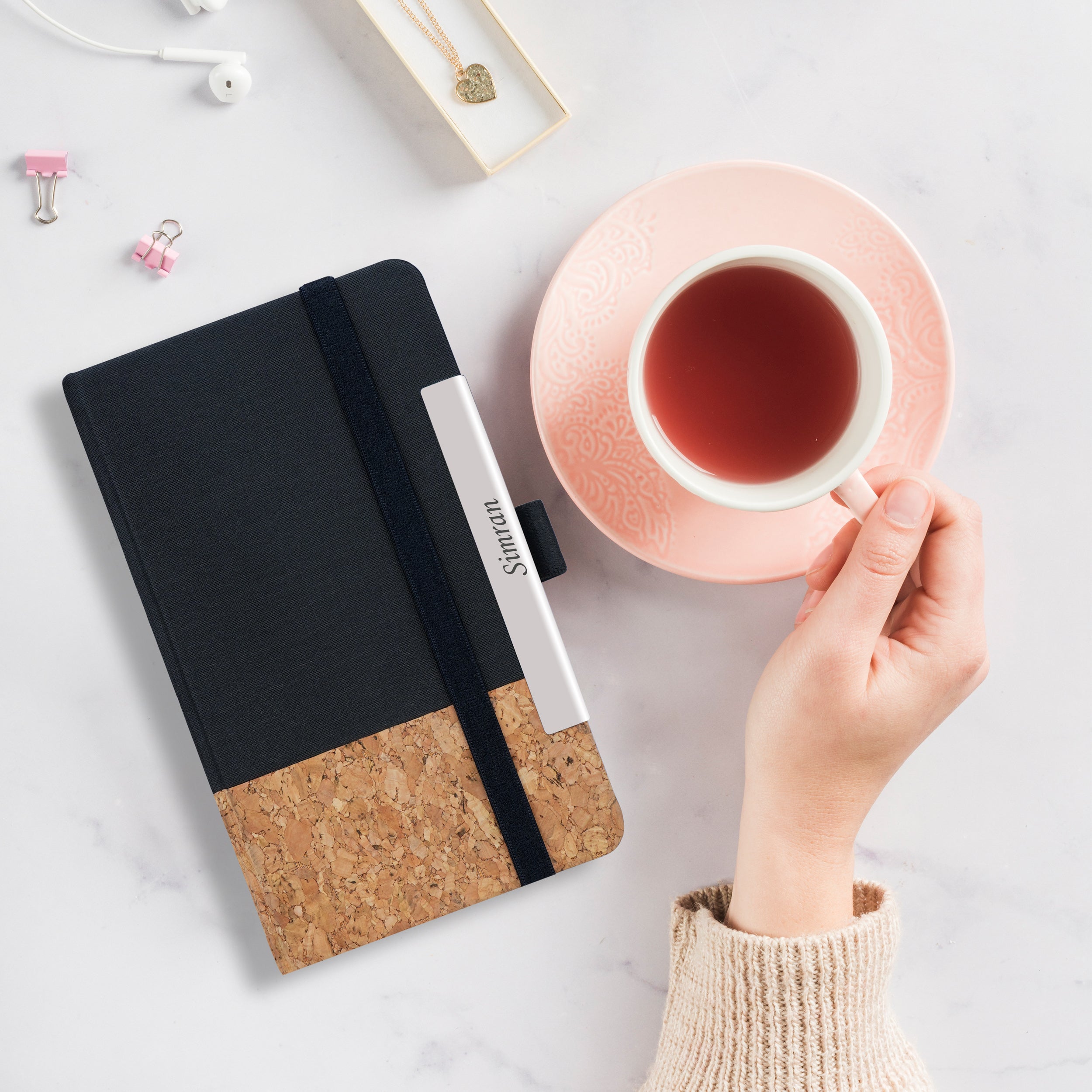 Personalized Dual-Tone Cork Mini Diary, Specs Case, Keychain & Pen Gift Set