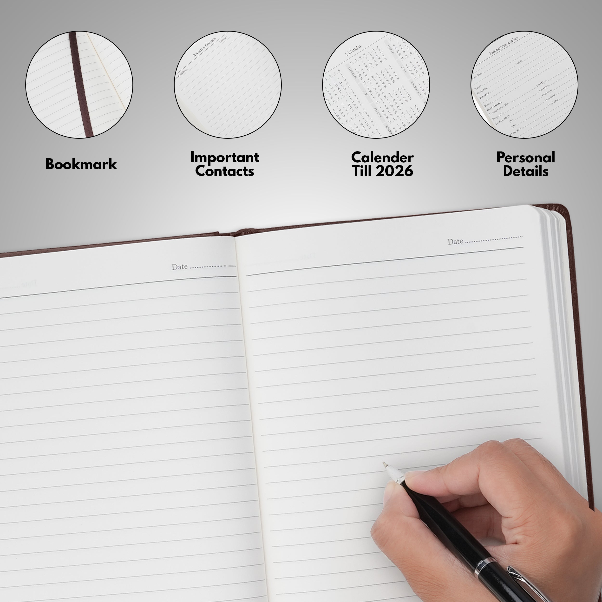 Personalized Signature Luxe Diary Pen Keychain Perfume & Flask Gift Set - Brown