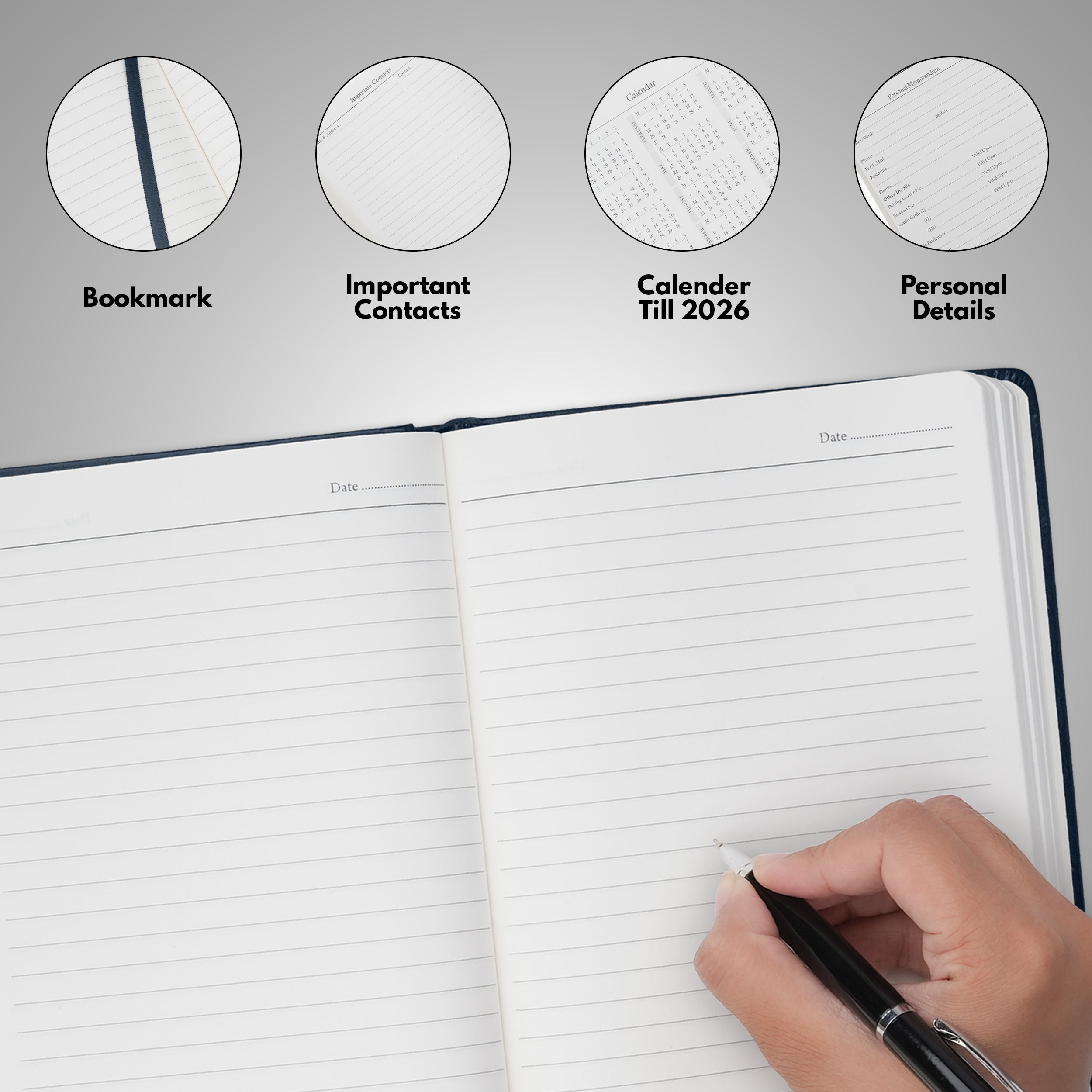 Personalized Signature Luxe Diary Pen Keychain Perfume & Flask Gift Set - Blue