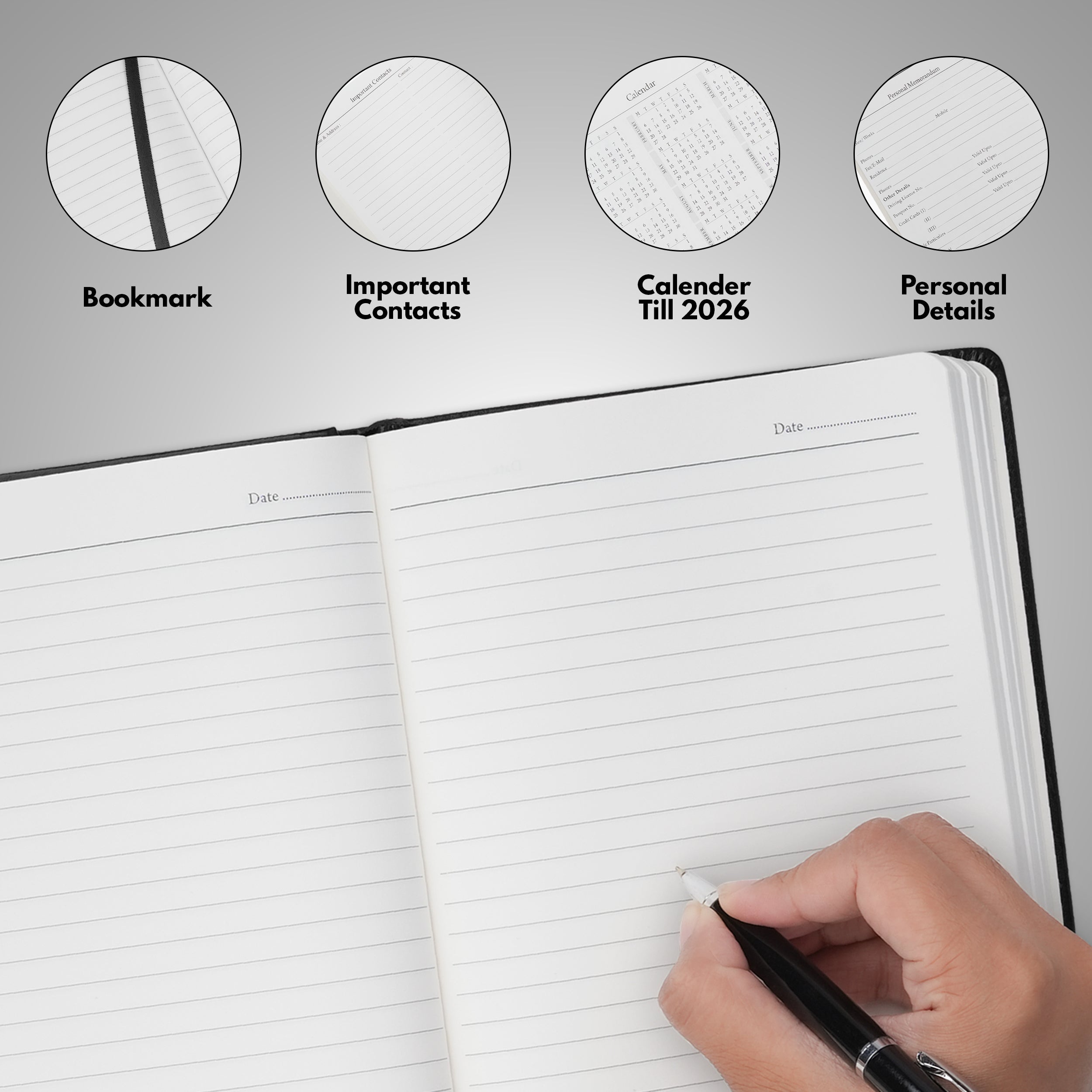 Personalized Signature Luxe Diary Pen Keychain Perfume & Flask Gift Set - Black