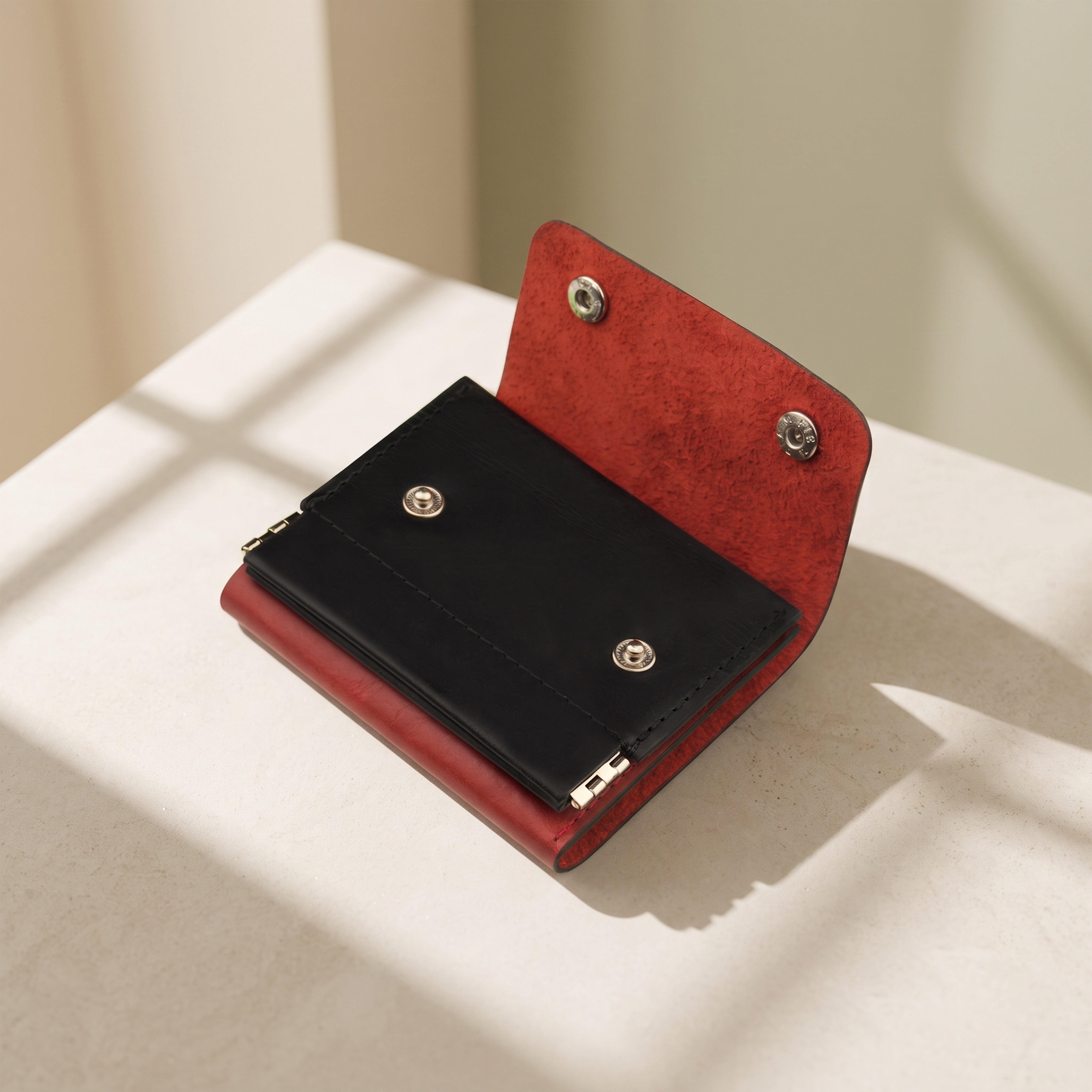 ClickKiss Minimalist Genuine Leather Wallet - Red