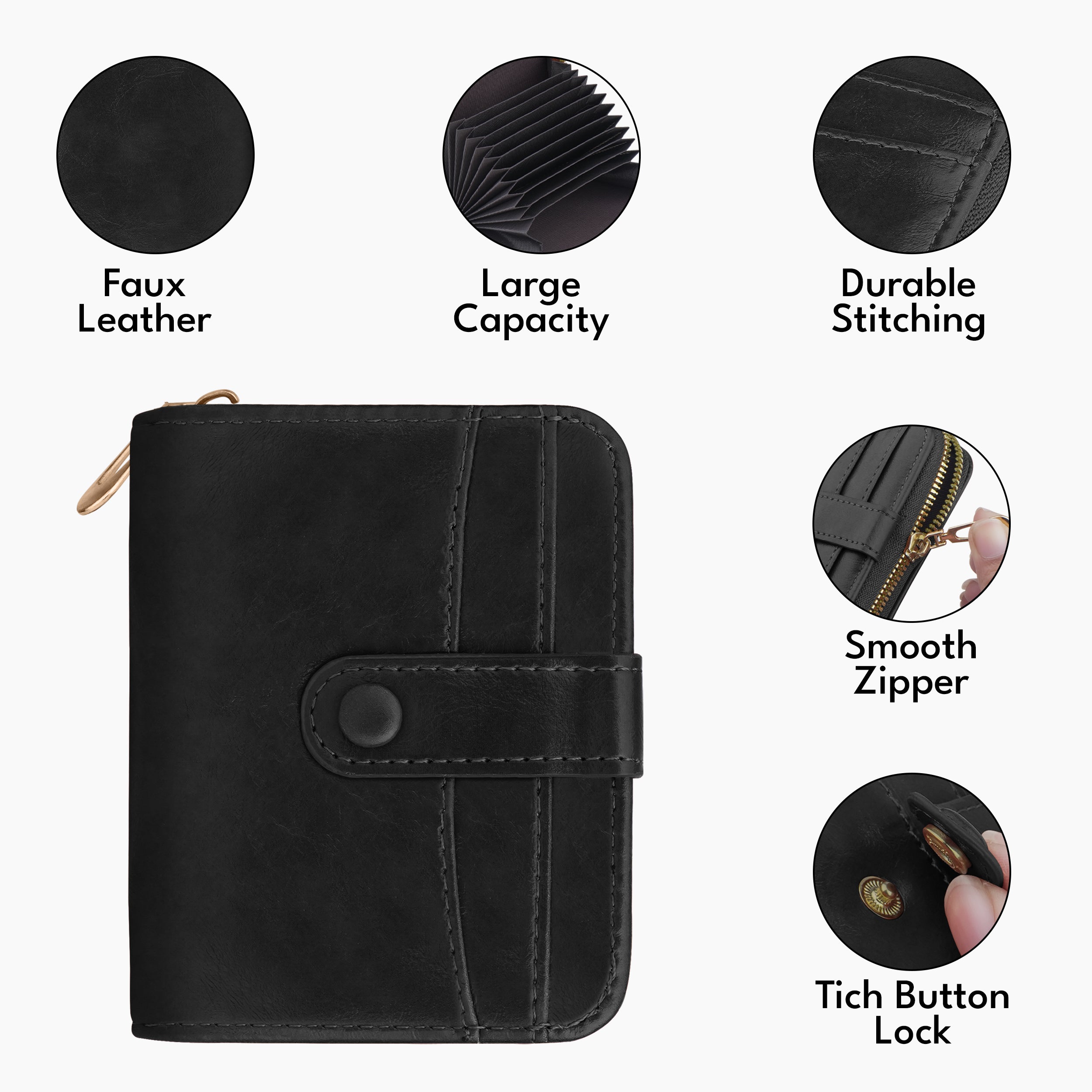 Rogue Fold Vegan Leather Zipper Wallet - Black