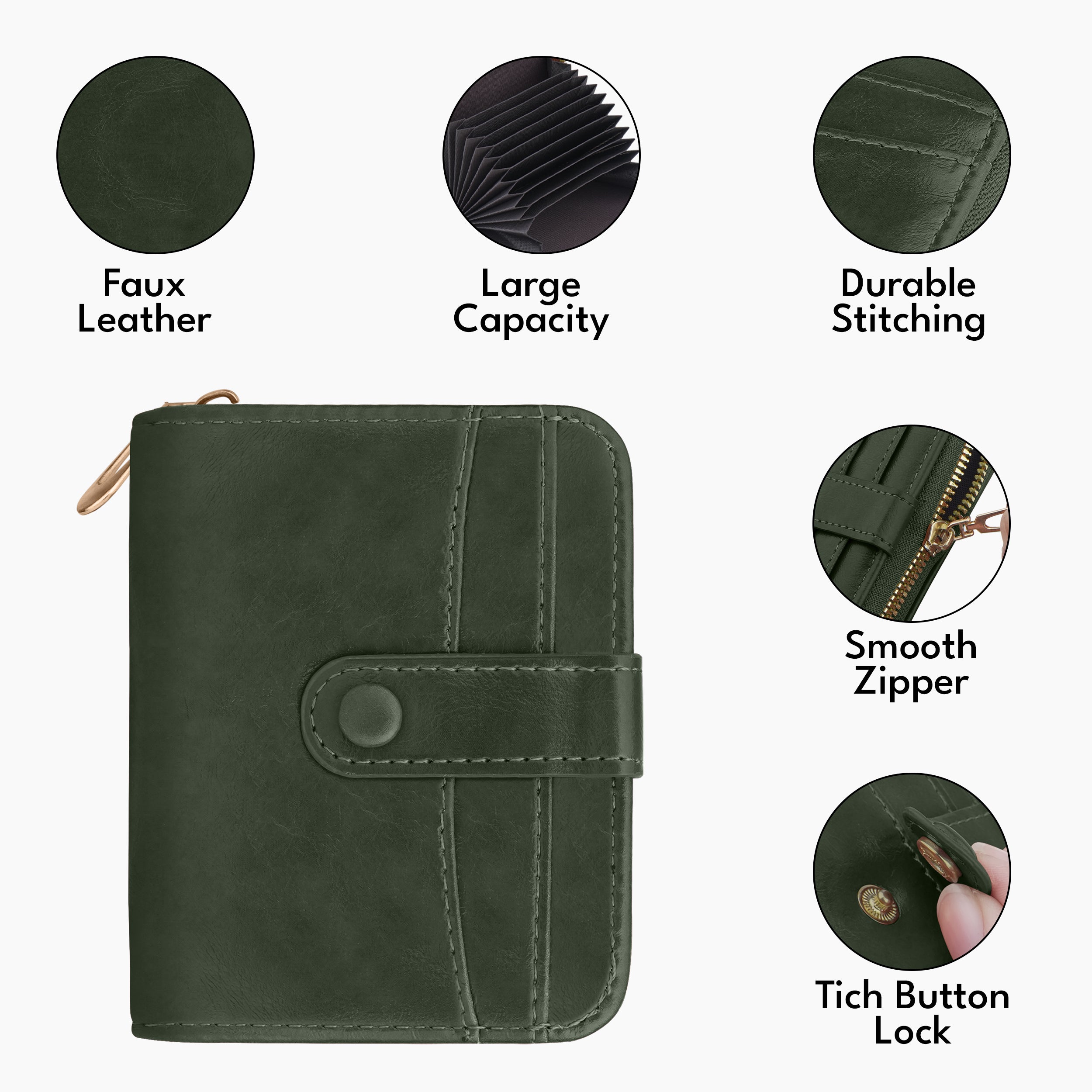 Rogue Fold Vegan Leather Zipper Wallet - Green