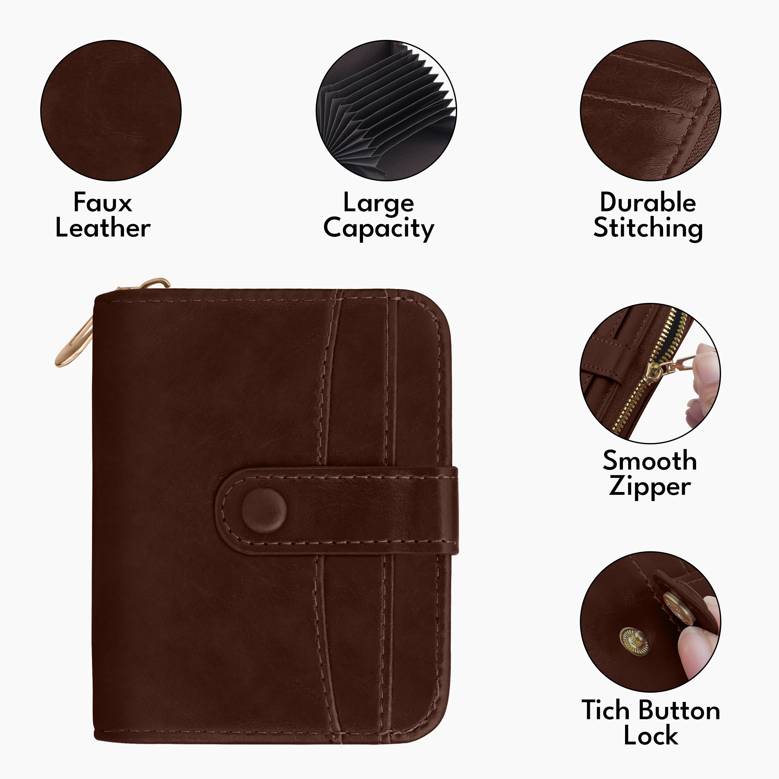 Rogue Fold Vegan Leather Zipper Wallet - Brown