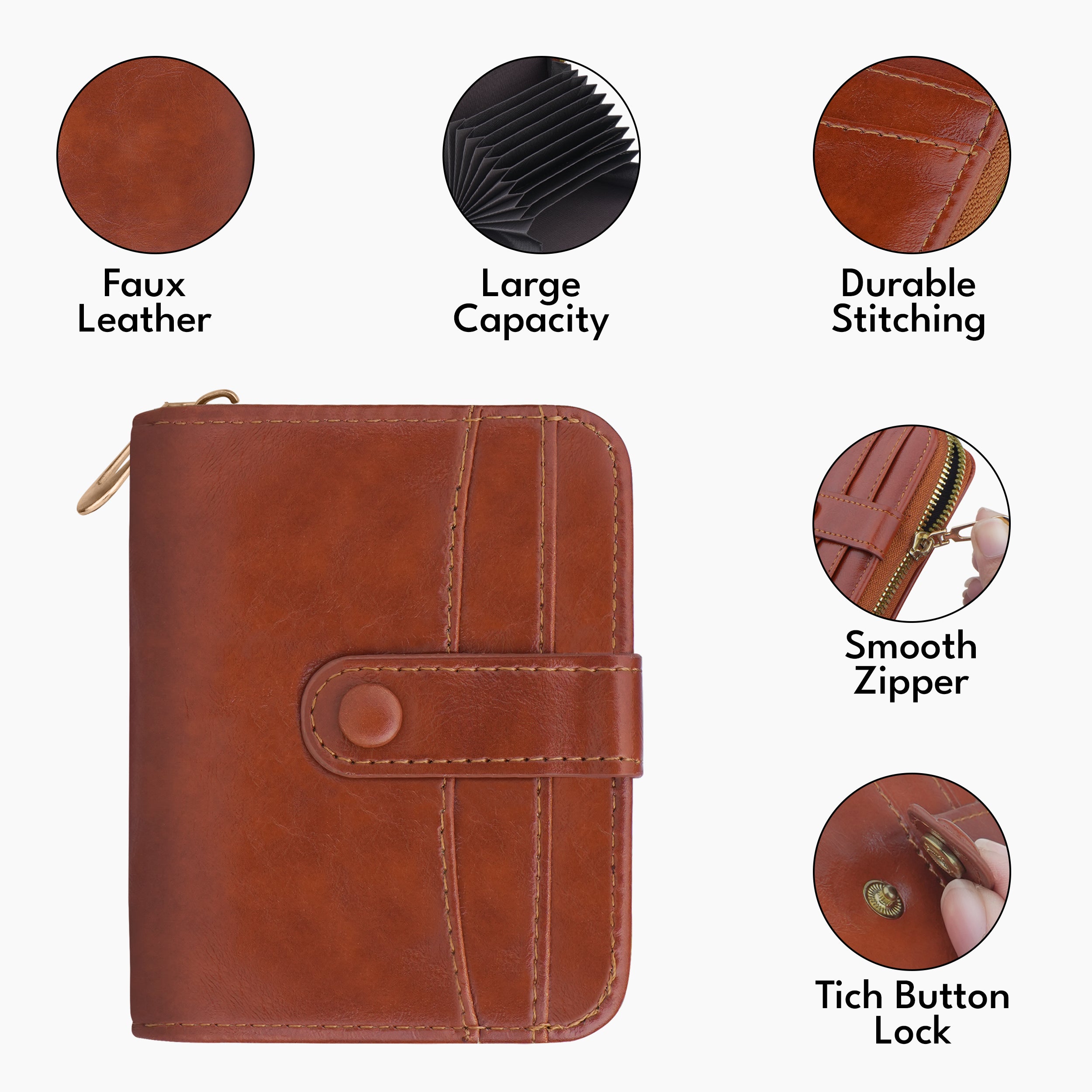 Rogue Fold Vegan Leather Zipper Wallet - Tan