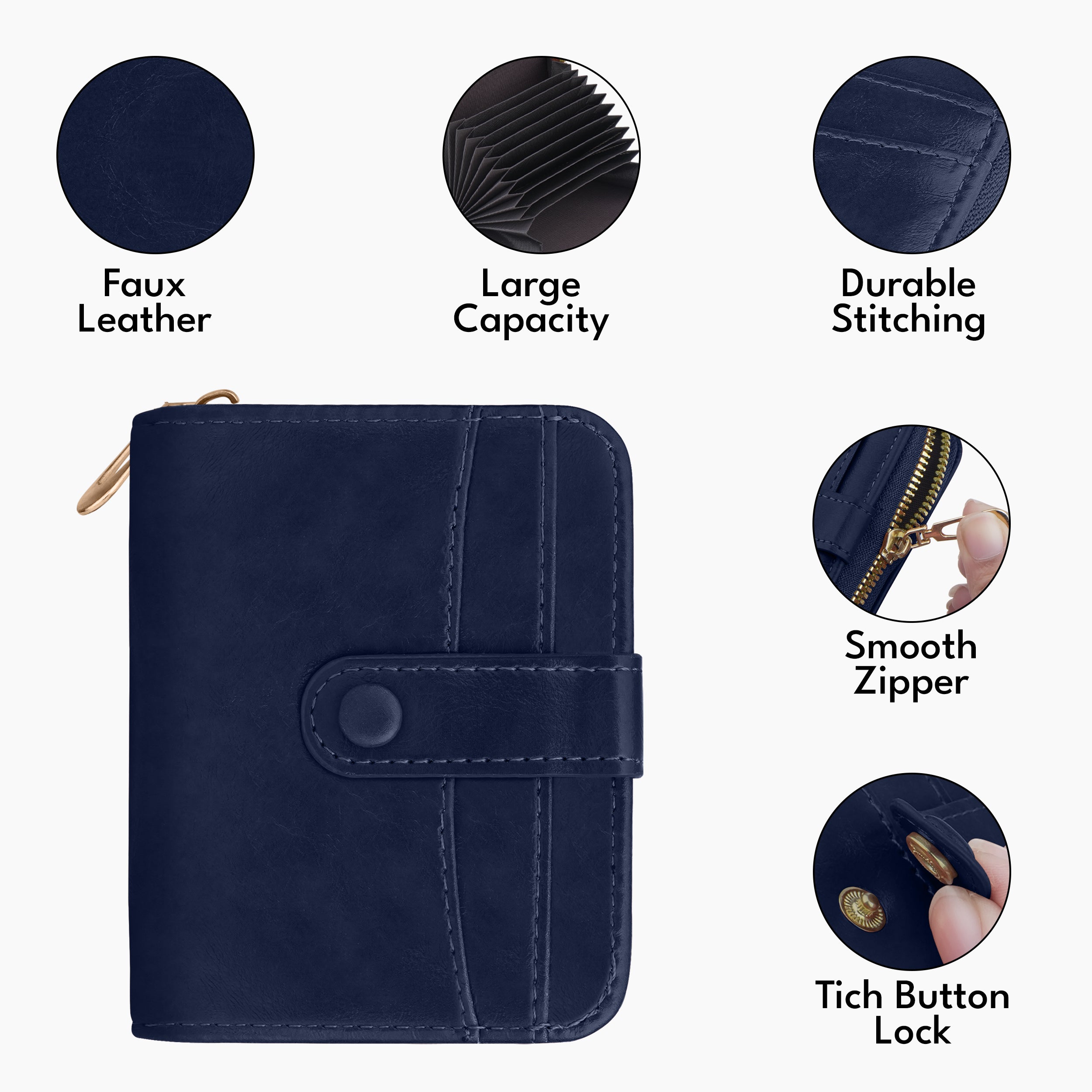 Rogue Fold Vegan Leather Zipper Wallet - Blue