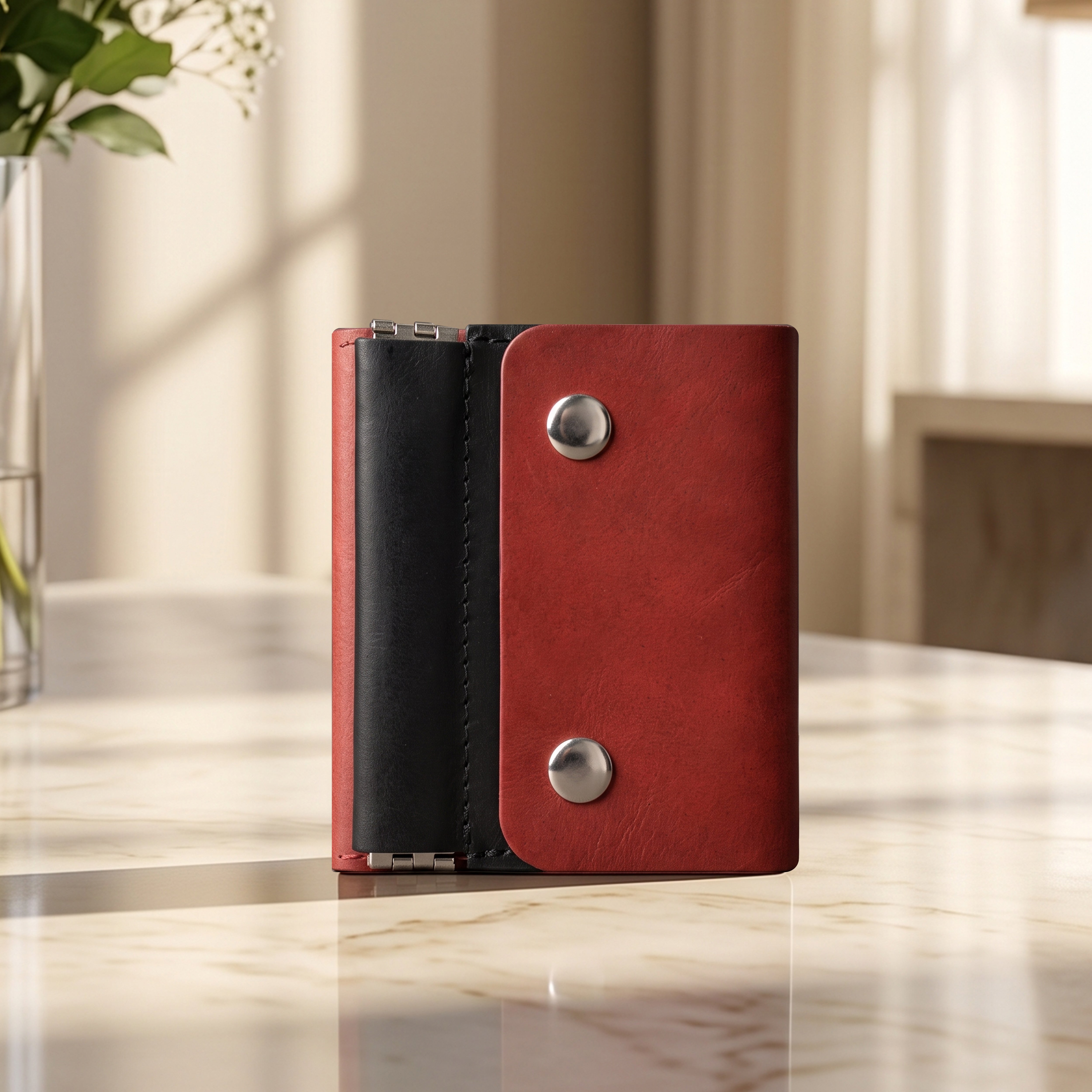 ClickKiss Minimalist Genuine Leather Wallet - Red