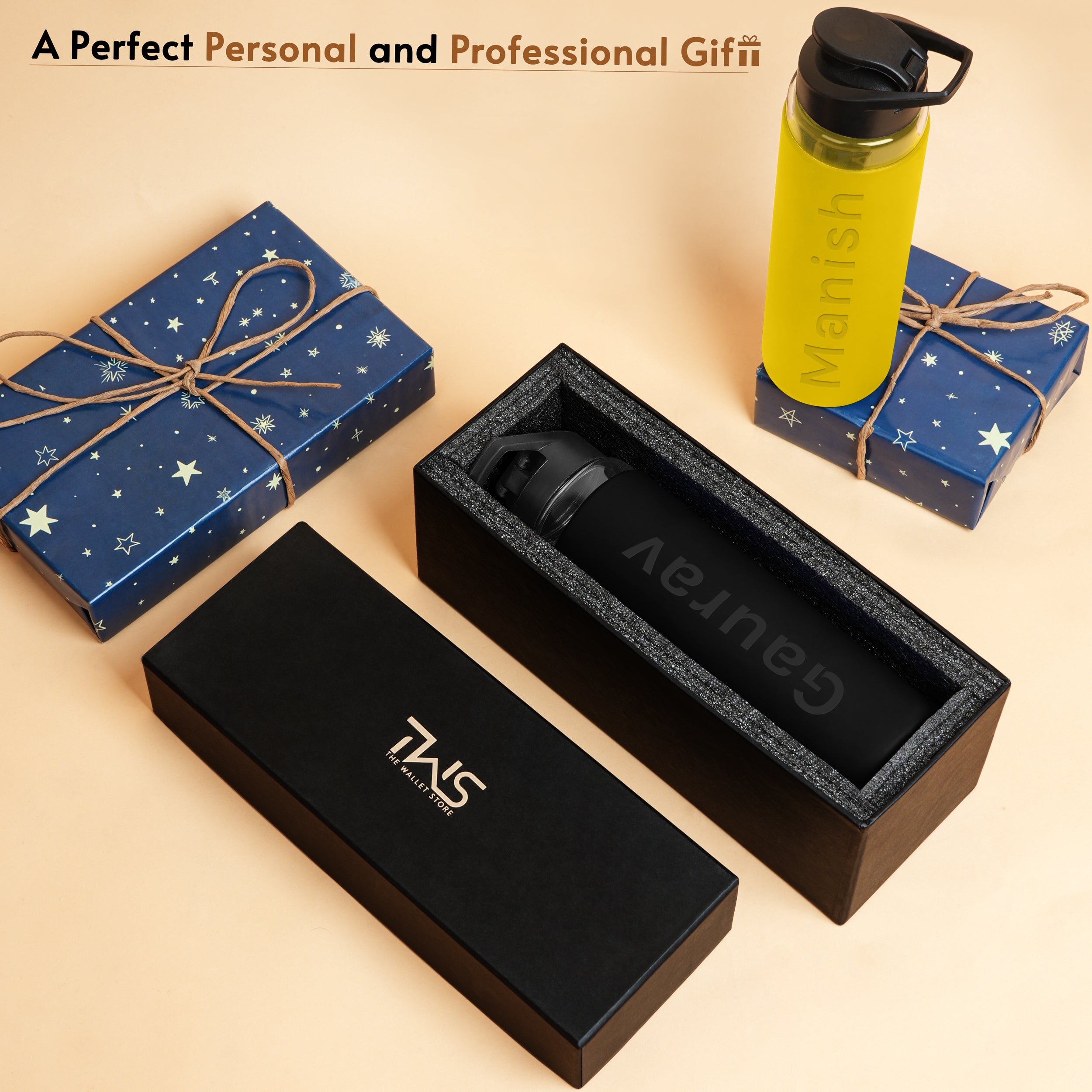 Personalized Pure Wrap Borosilicate Sipper Bottle - Black