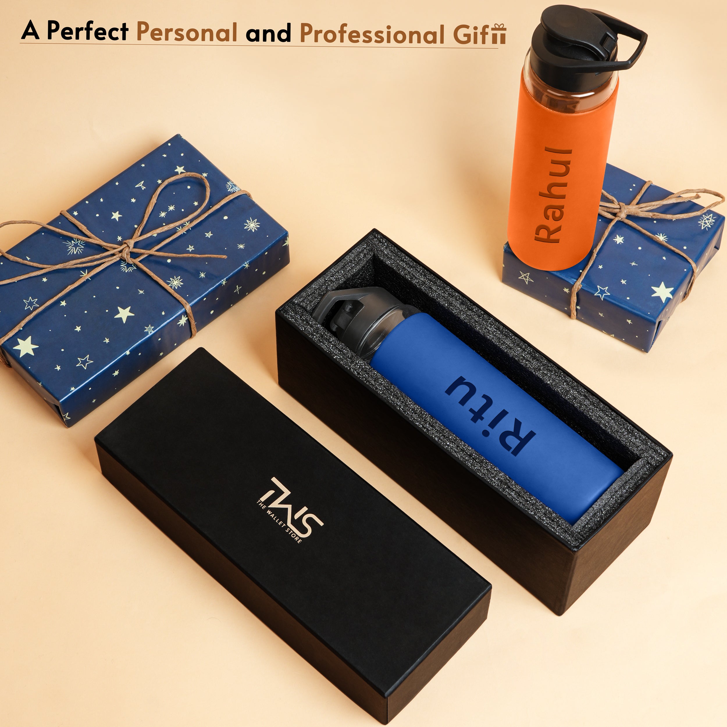 Personalized Pure Wrap Borosilicate Sipper Bottle - Blue