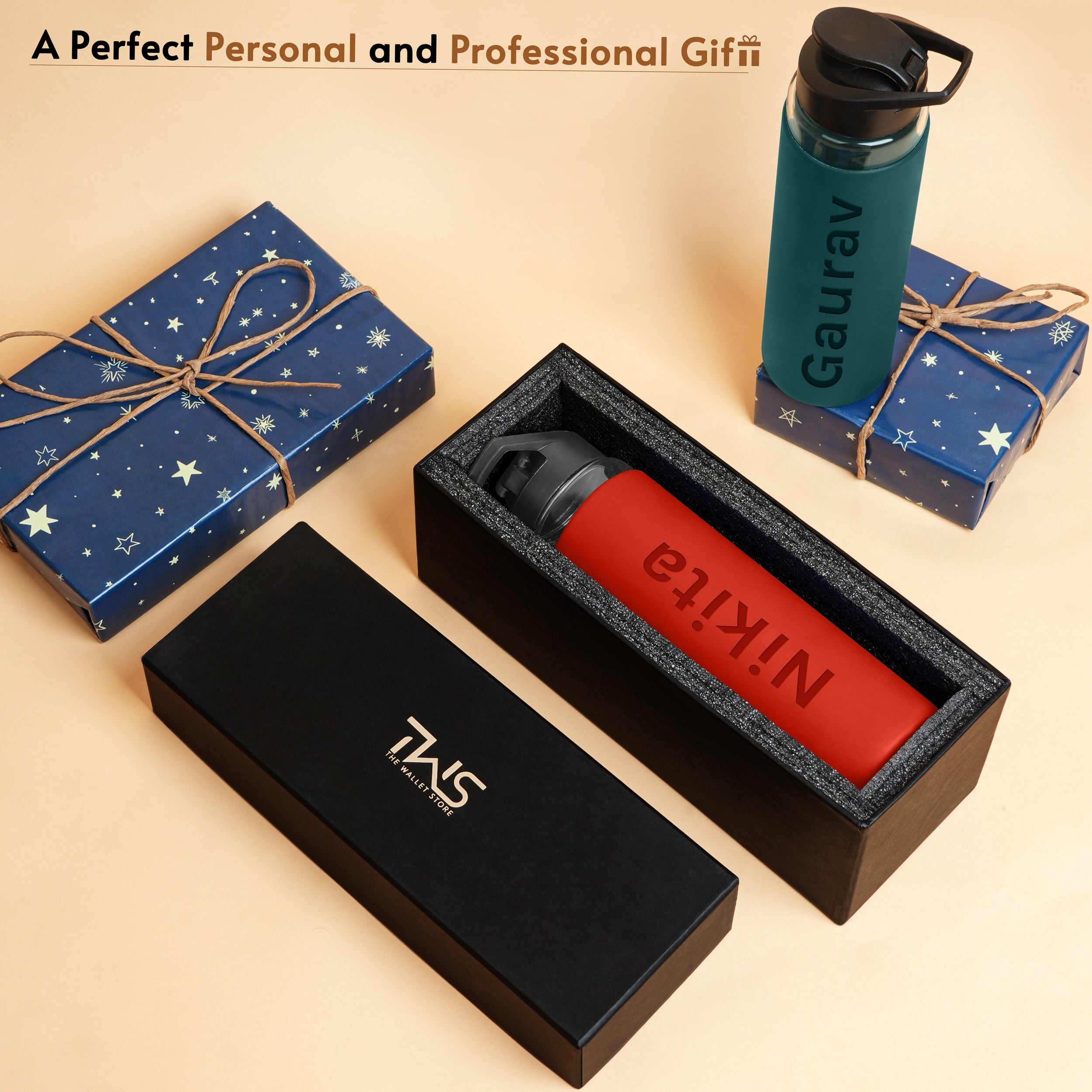 Personalized Pure Wrap Borosilicate Sipper Bottle - Red