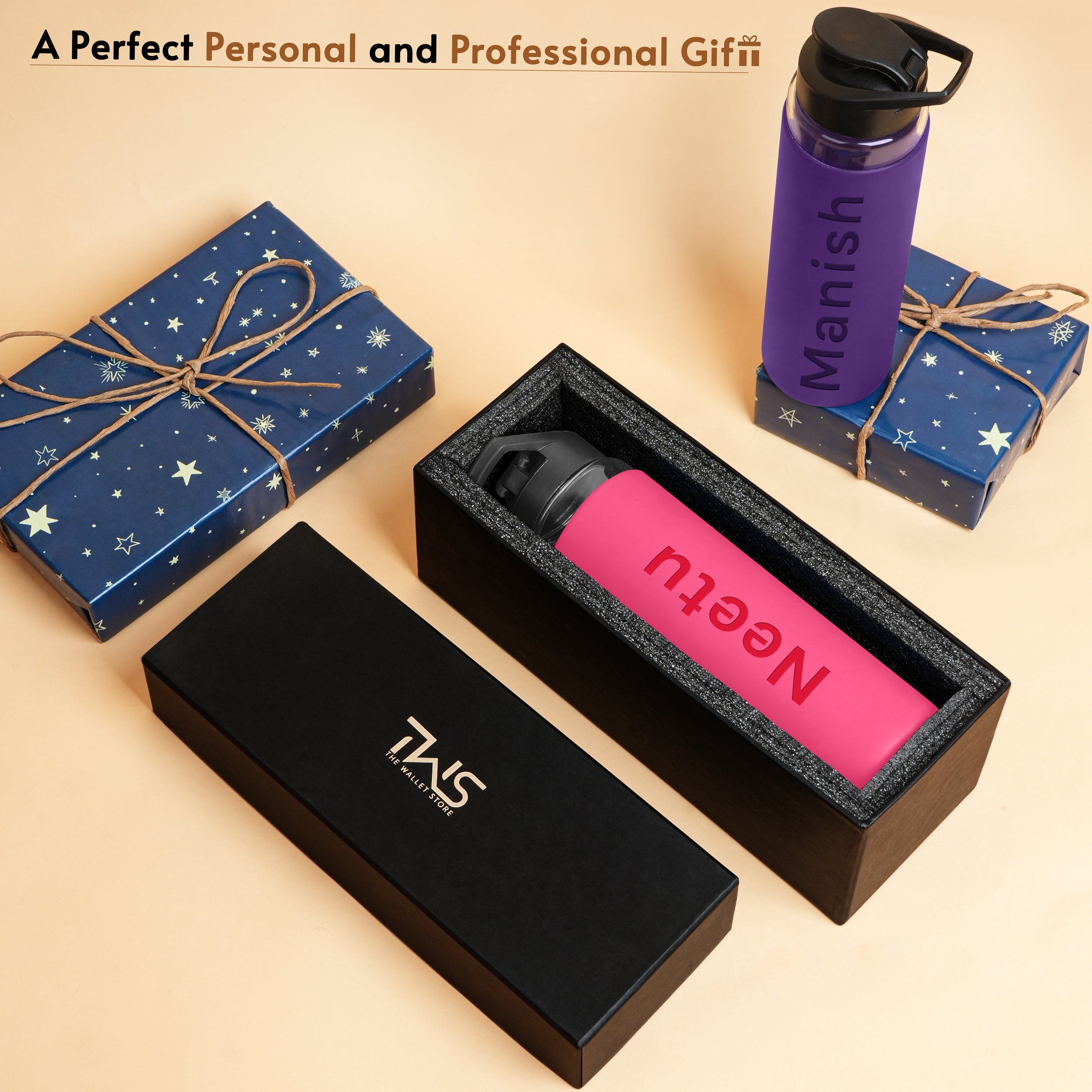 Personalized Pure Wrap Borosilicate Sipper Bottle - Pink