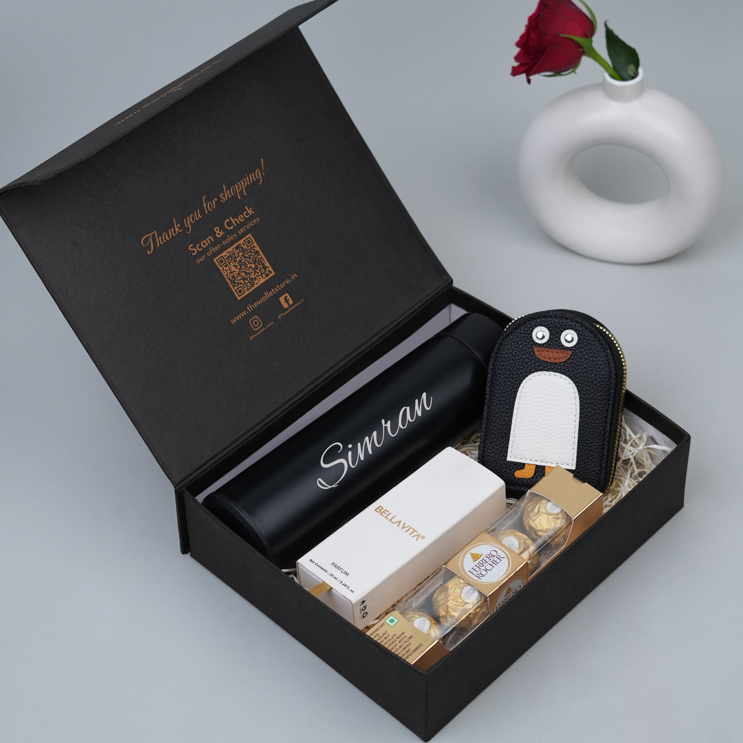 Cozy Keepsake Wallet, Flask, Perfume & Chocolate Gift Hamper