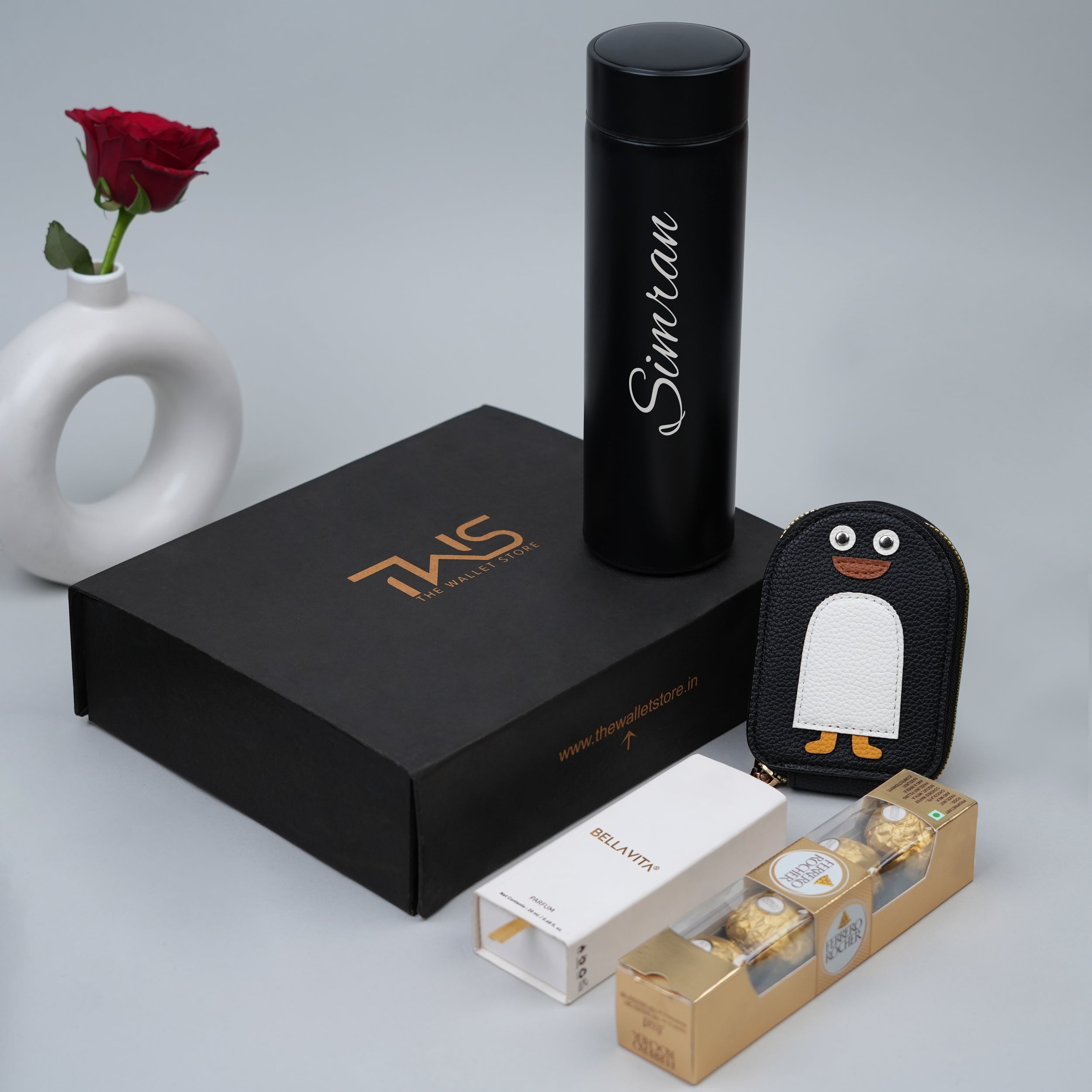 Cozy Keepsake Wallet, Flask, Perfume & Chocolate Gift Hamper