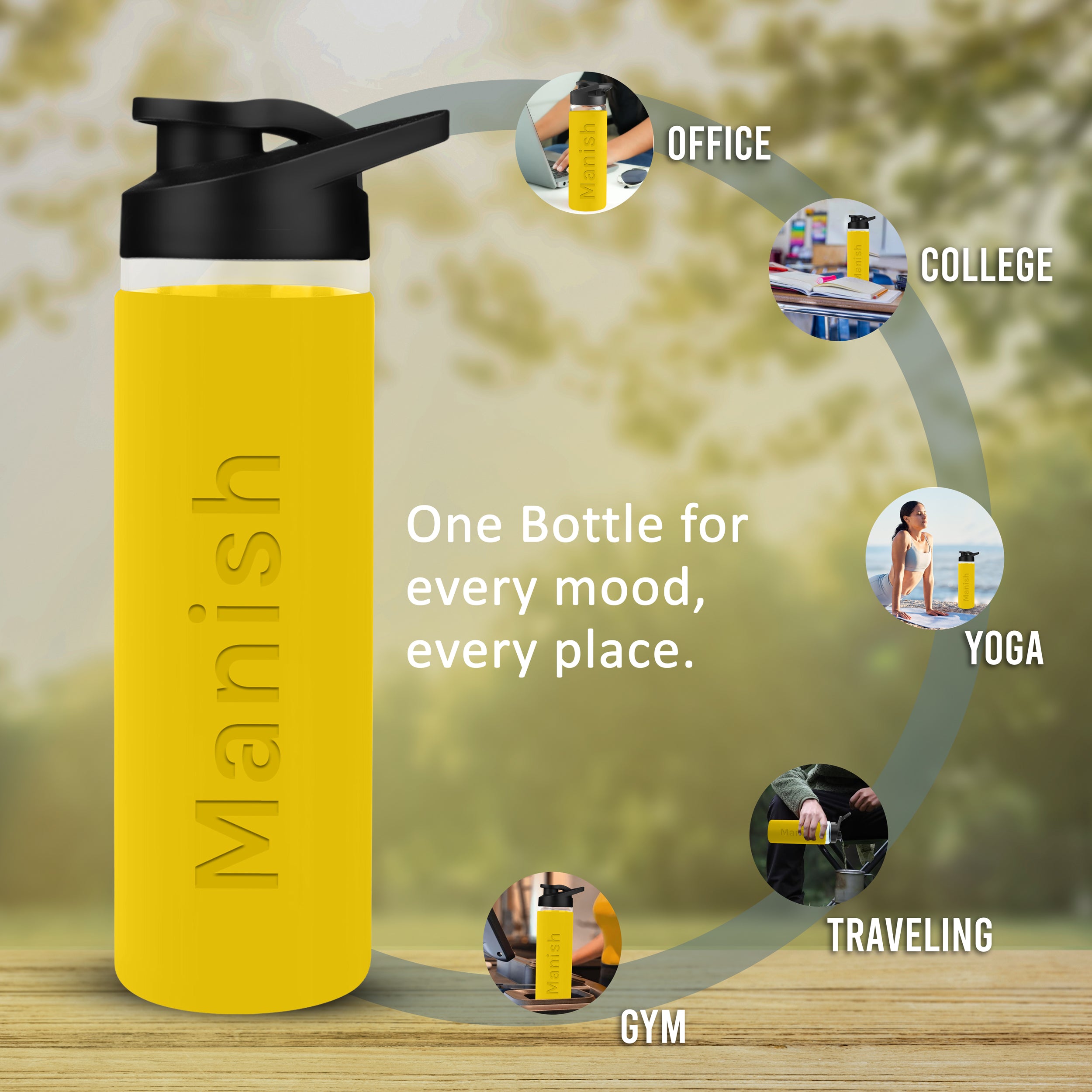 Personalized Pure Wrap Borosilicate Sipper Bottle - Yellow