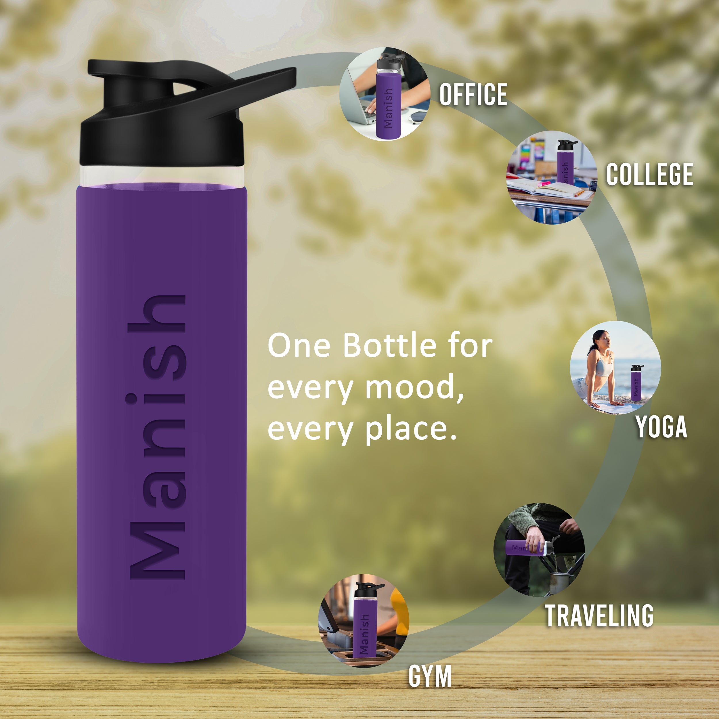 Personalized Pure Wrap Borosilicate Sipper Bottle - Purple