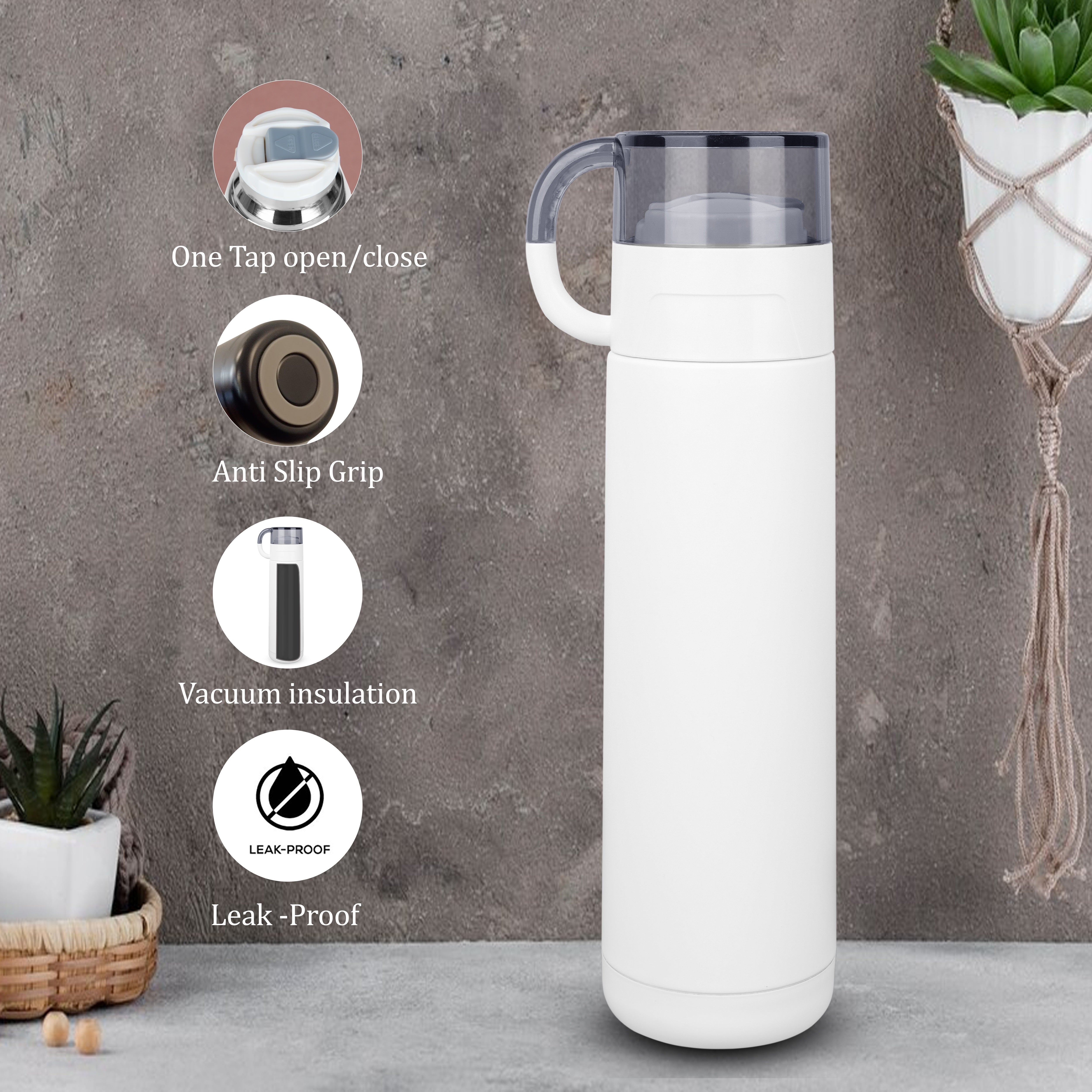 Eleganza Stainless Steel Vacuum Insulated Thermos Water Bottle With Cup