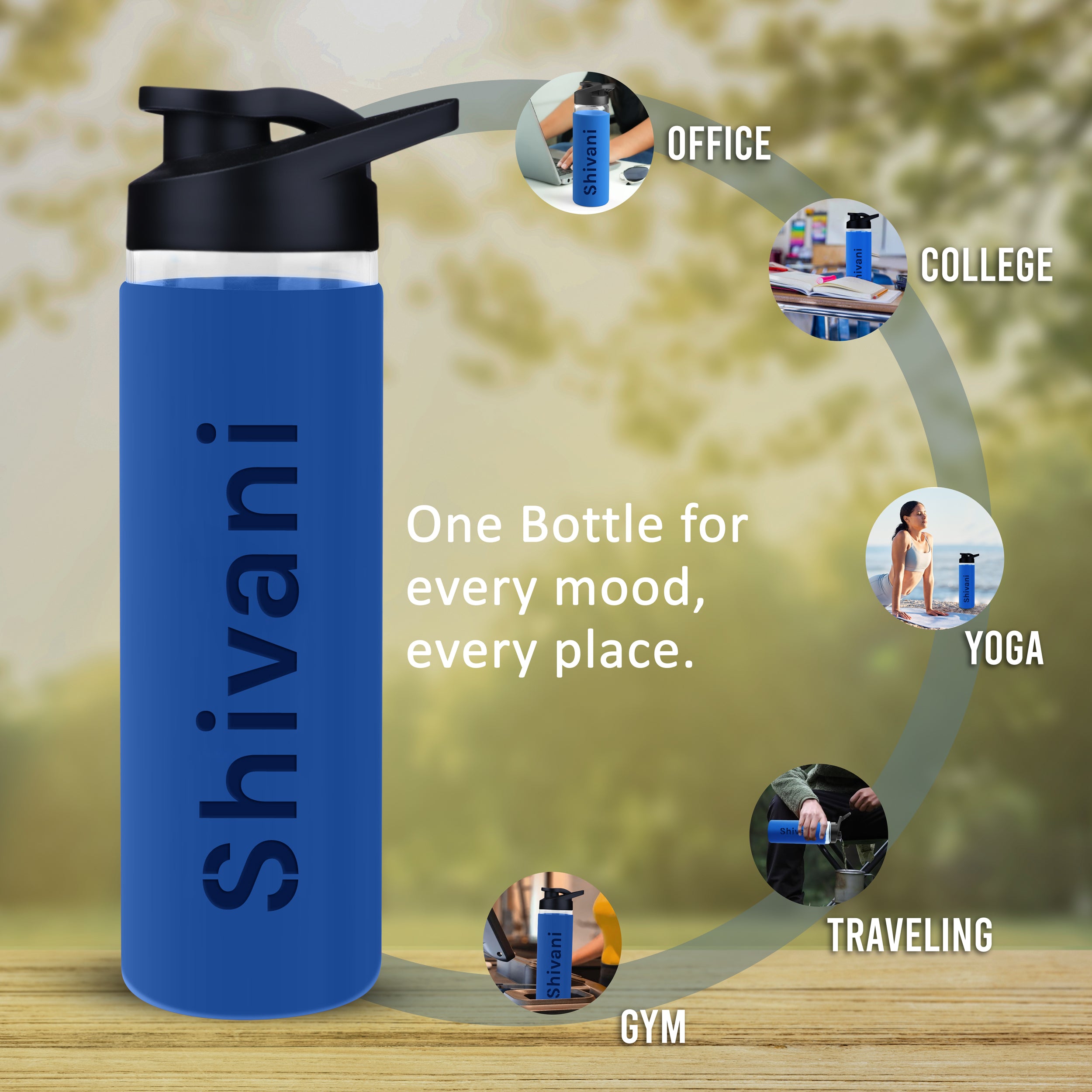 Personalized Pure Wrap Borosilicate Sipper Bottle - Blue