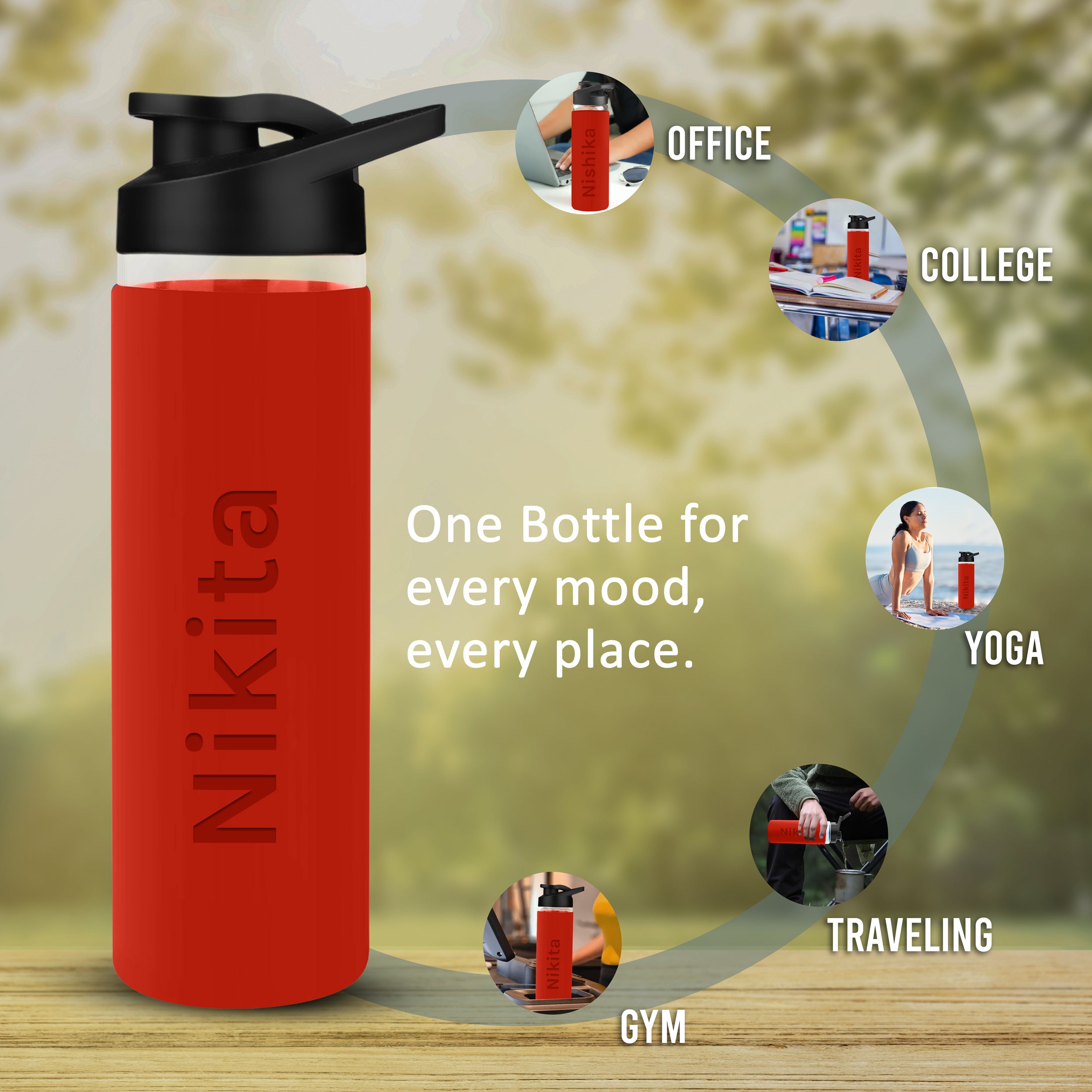Personalized Pure Wrap Borosilicate Sipper Bottle - Red