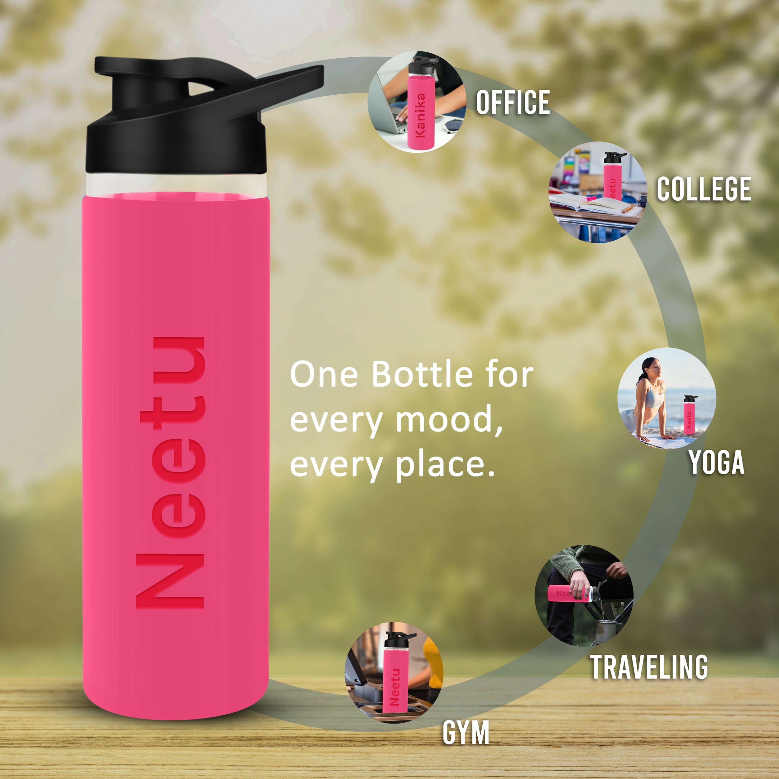 Personalized Pure Wrap Borosilicate Sipper Bottle - Pink