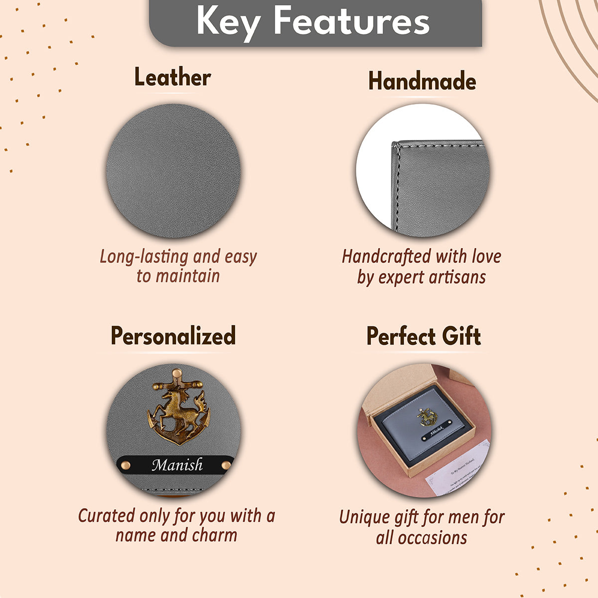 Personalized Leather Wallet With Name & Charm For Men