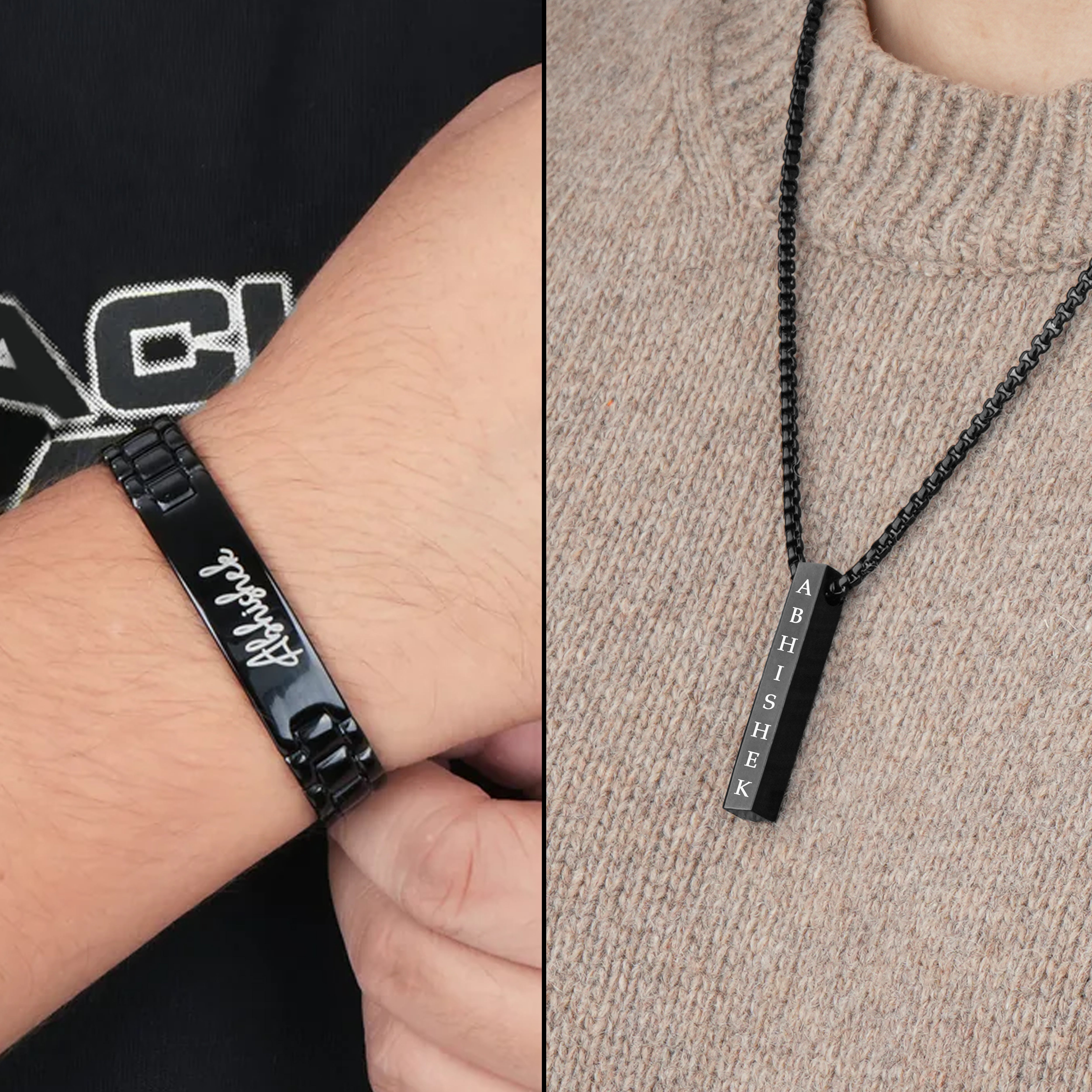 Personalized Modern Man Wallet, Necklace & Bracelet Gift Set