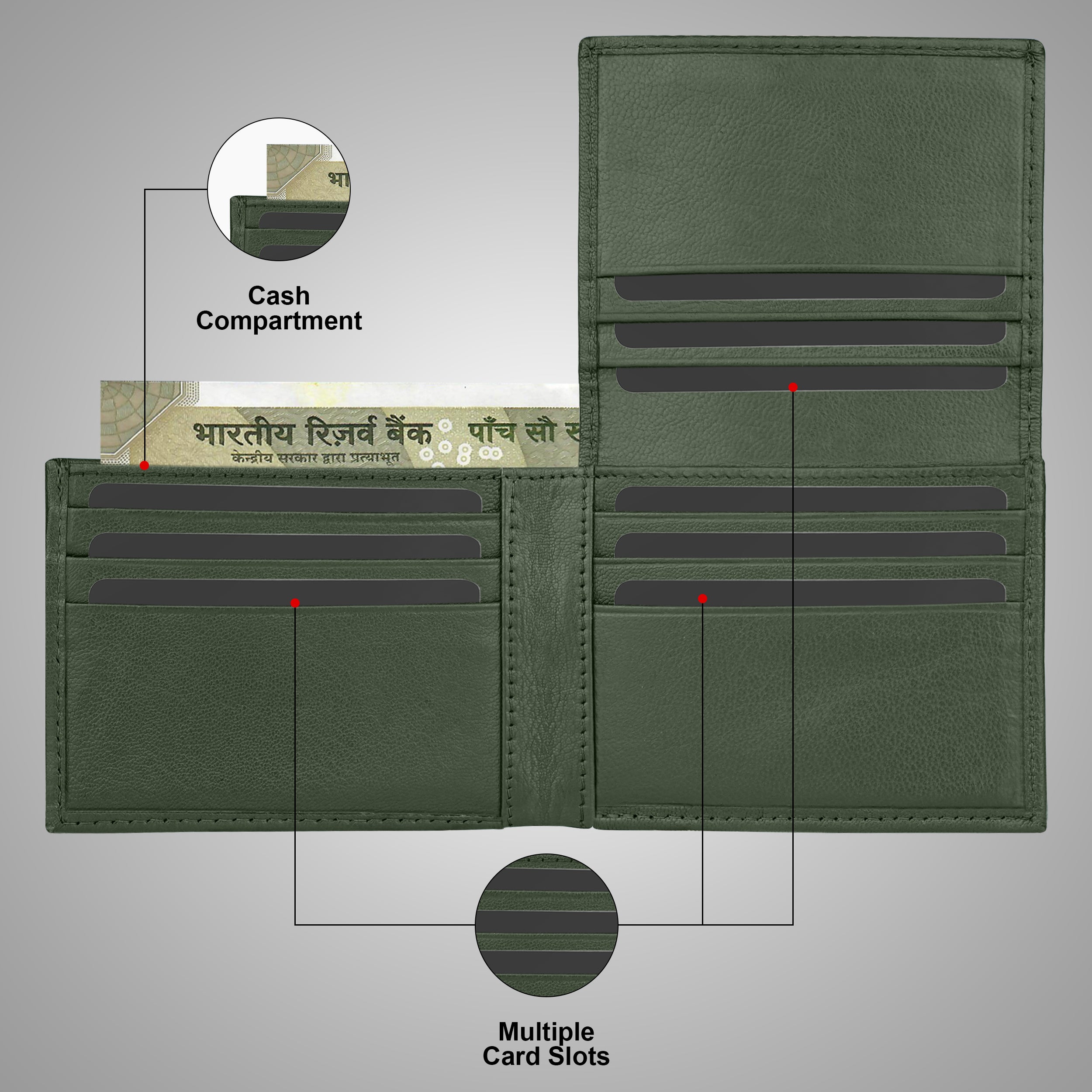 Fold Craft Genuine Leather Wallet For Men - Green