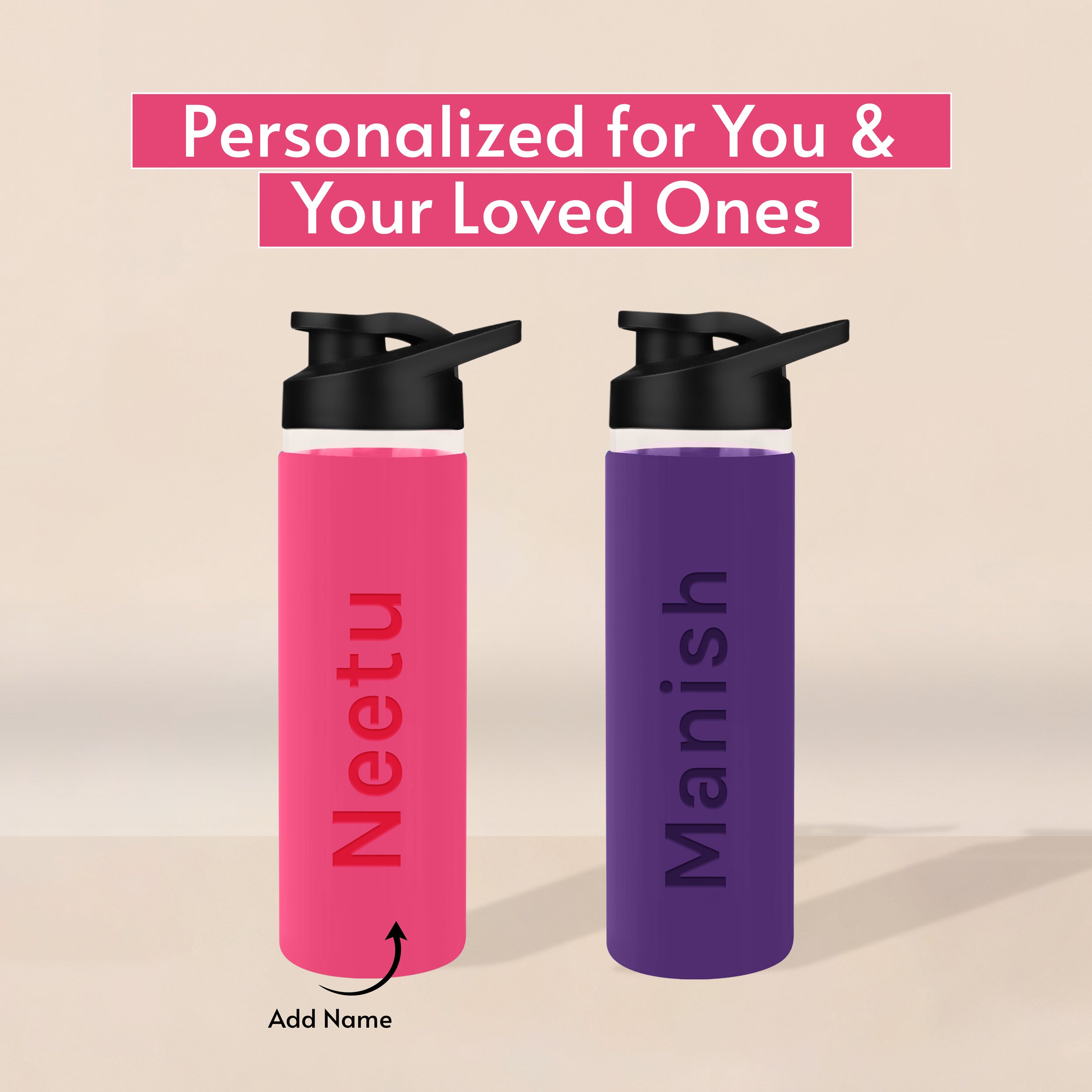 Personalized Pure Wrap Borosilicate Sipper Bottle - Pink