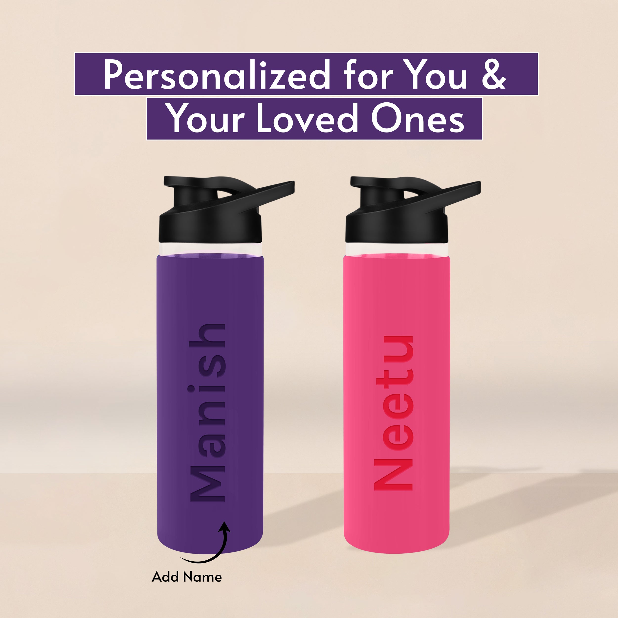 Personalized Pure Wrap Borosilicate Sipper Bottle - Purple