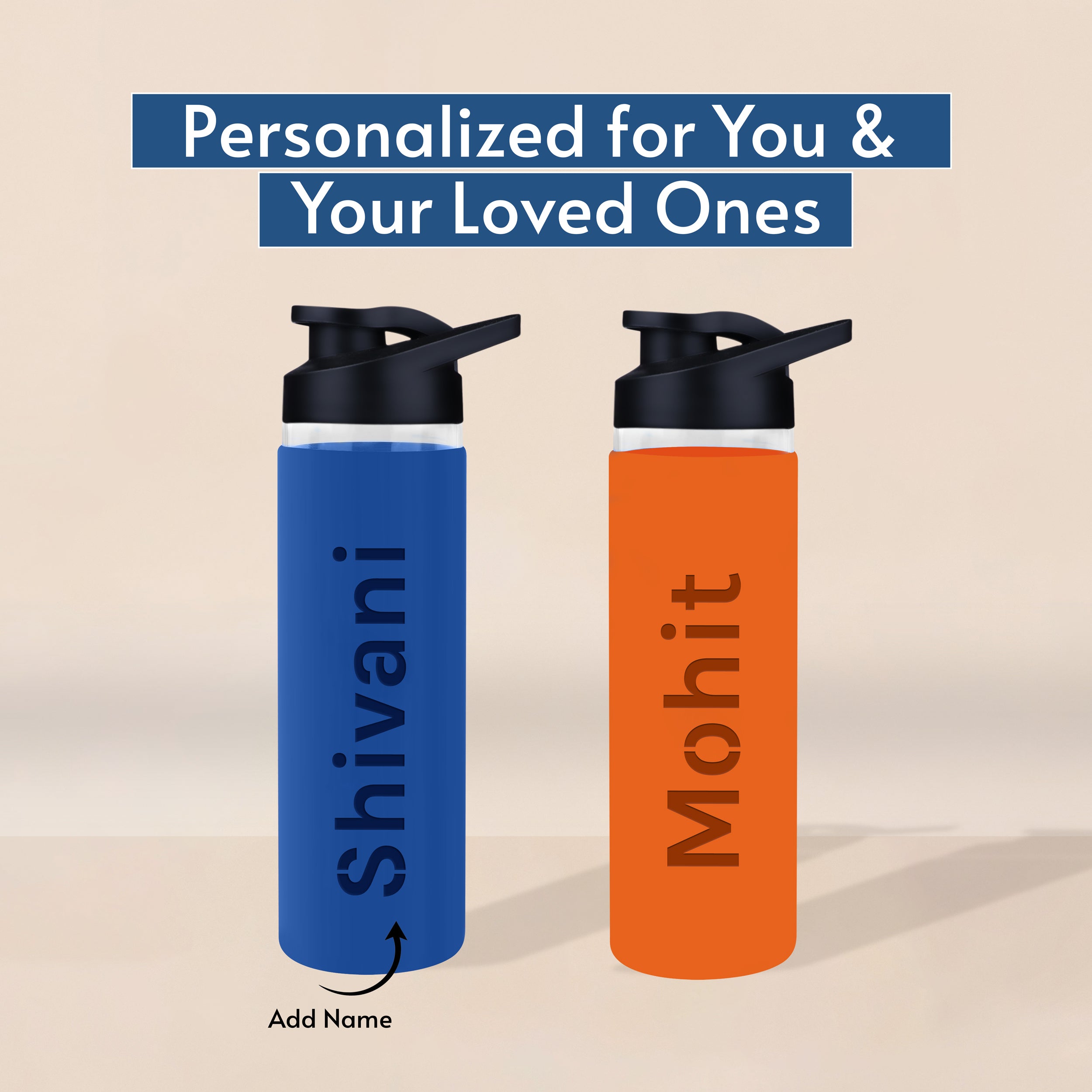 Personalized Pure Wrap Borosilicate Sipper Bottle - Blue