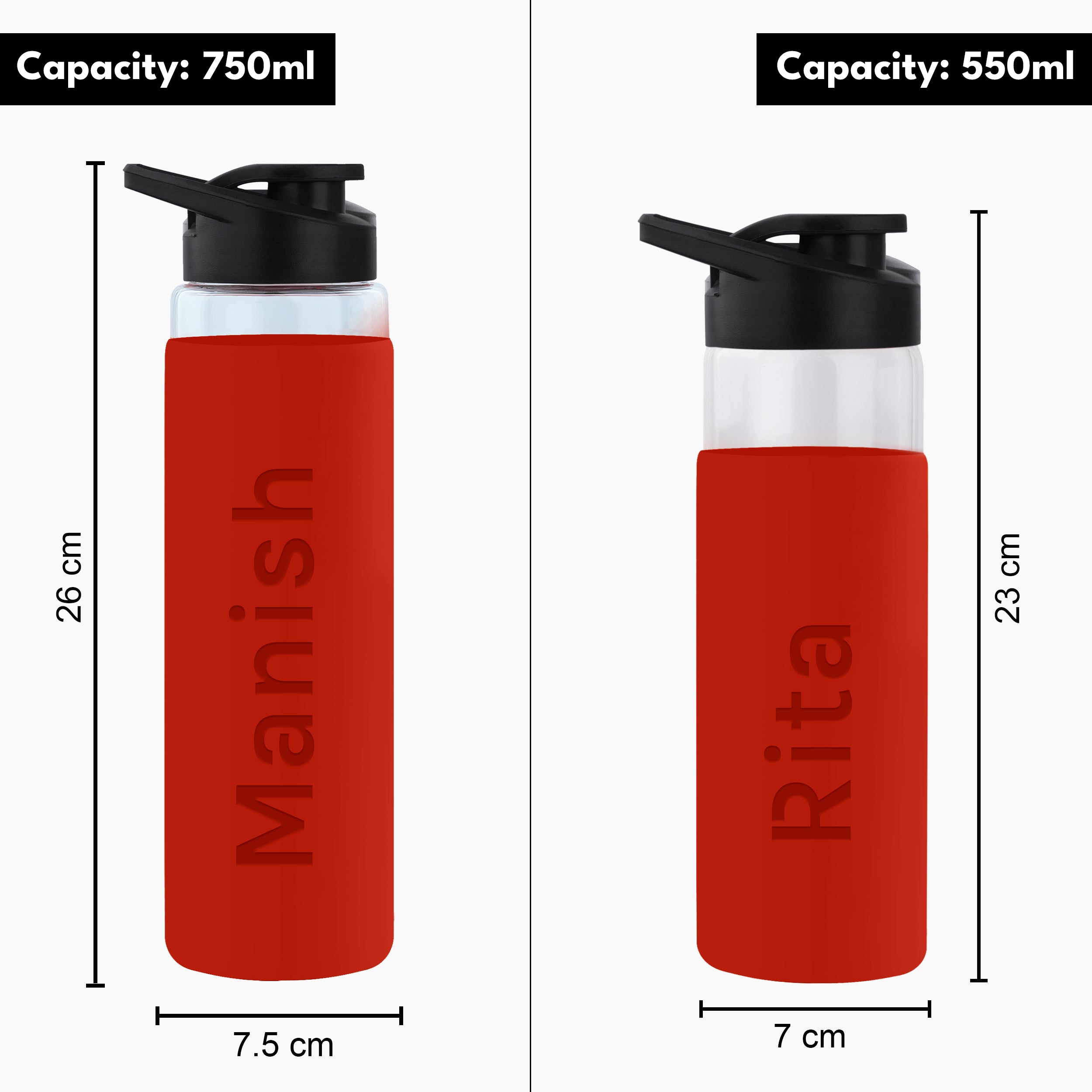 Personalized Pure Wrap Borosilicate Sipper Bottle - Red