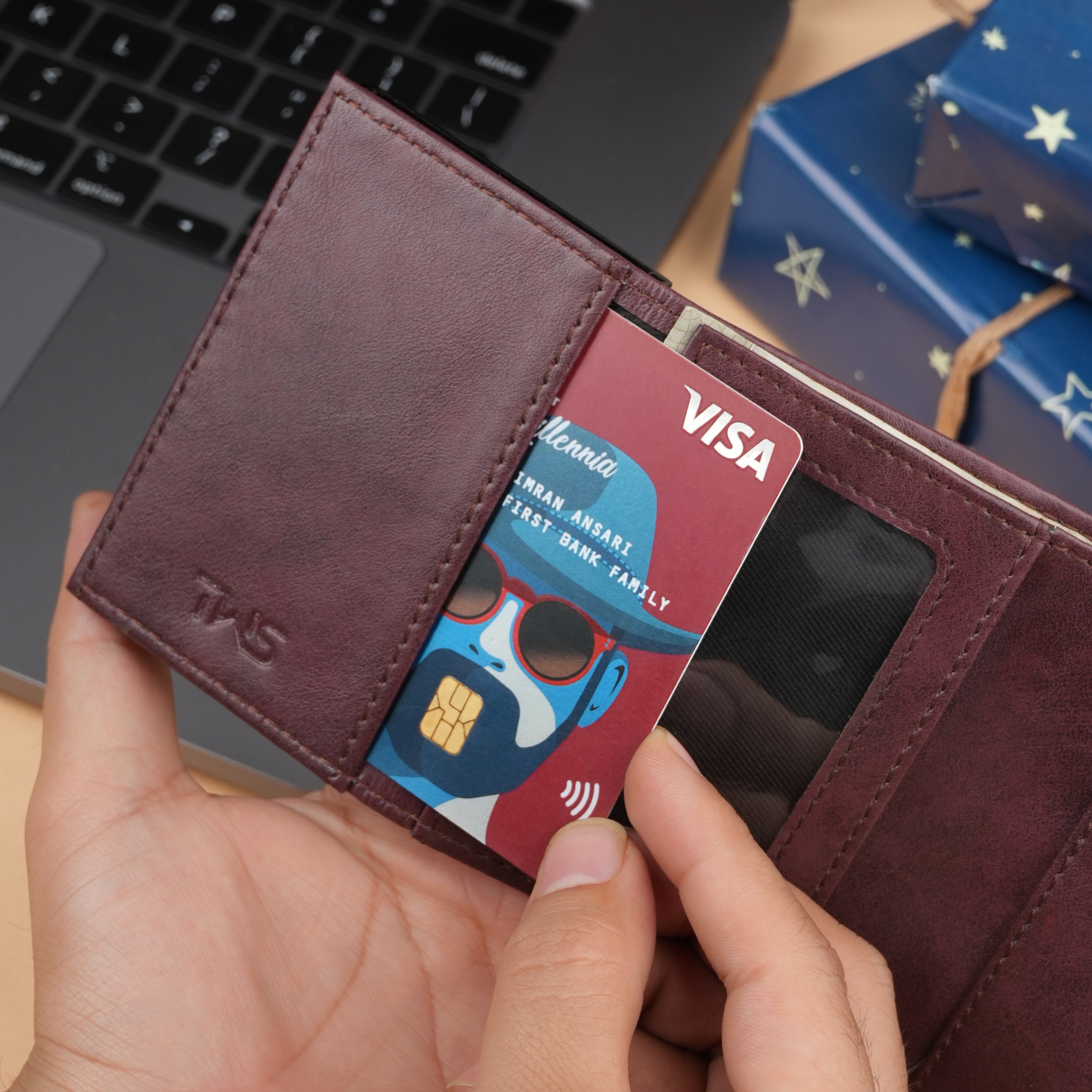 Defender RFID Protected Wallet Cardholder Gift For Men - Wine