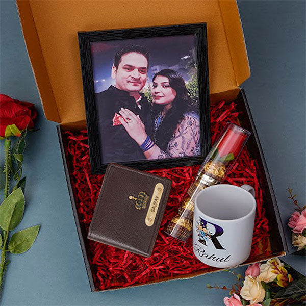 Personalized Wallet Frame With Mug & Chocolate Couple Hamper