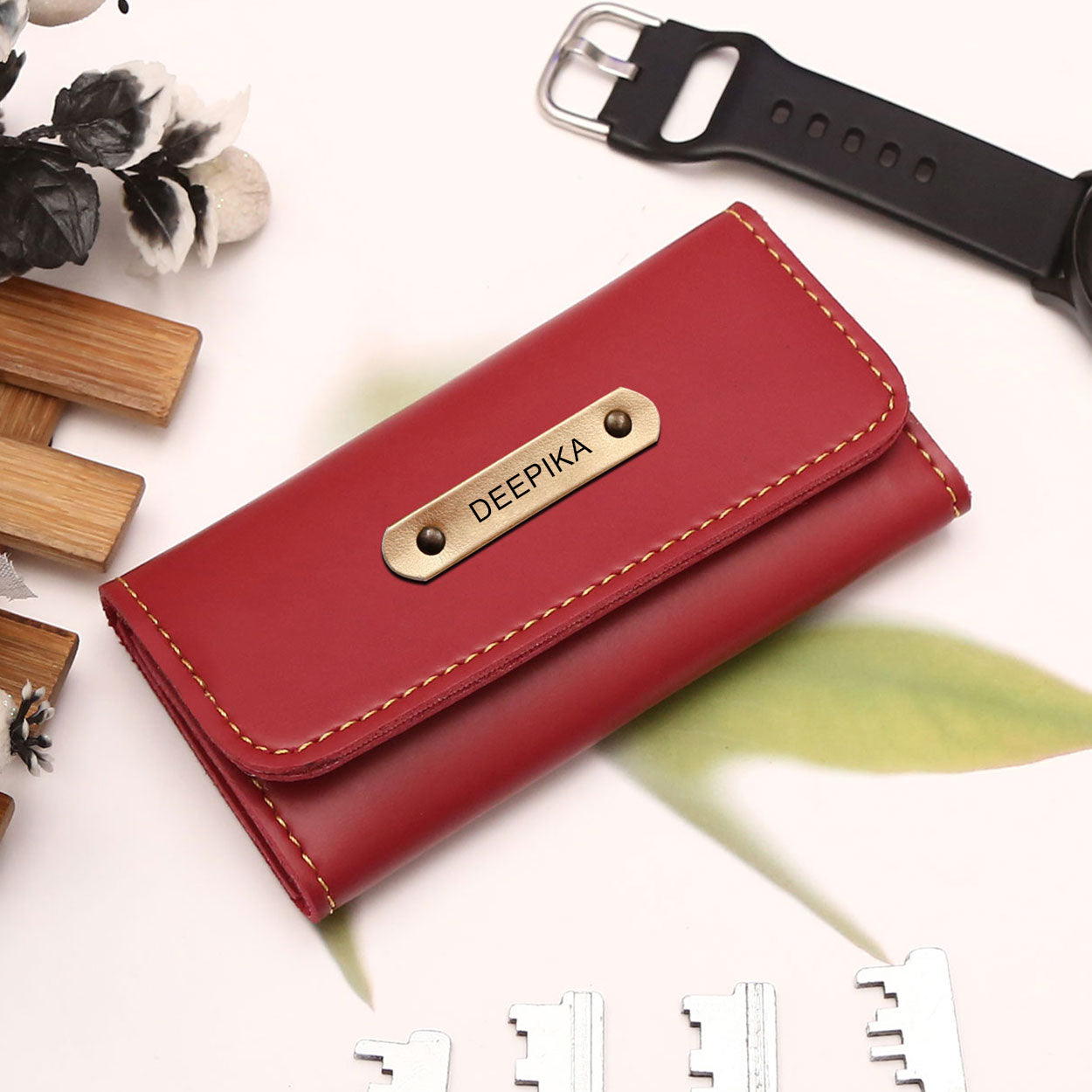 Personalized Key Case With Name - Red