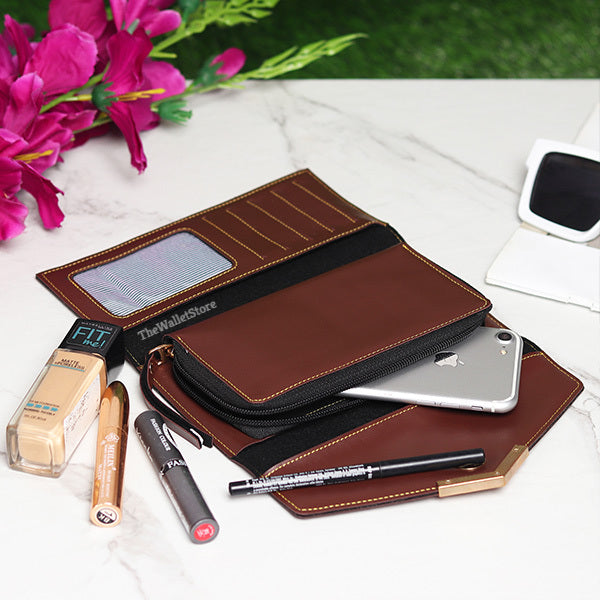Personalized Ladies Clutch With Charm Brown Color